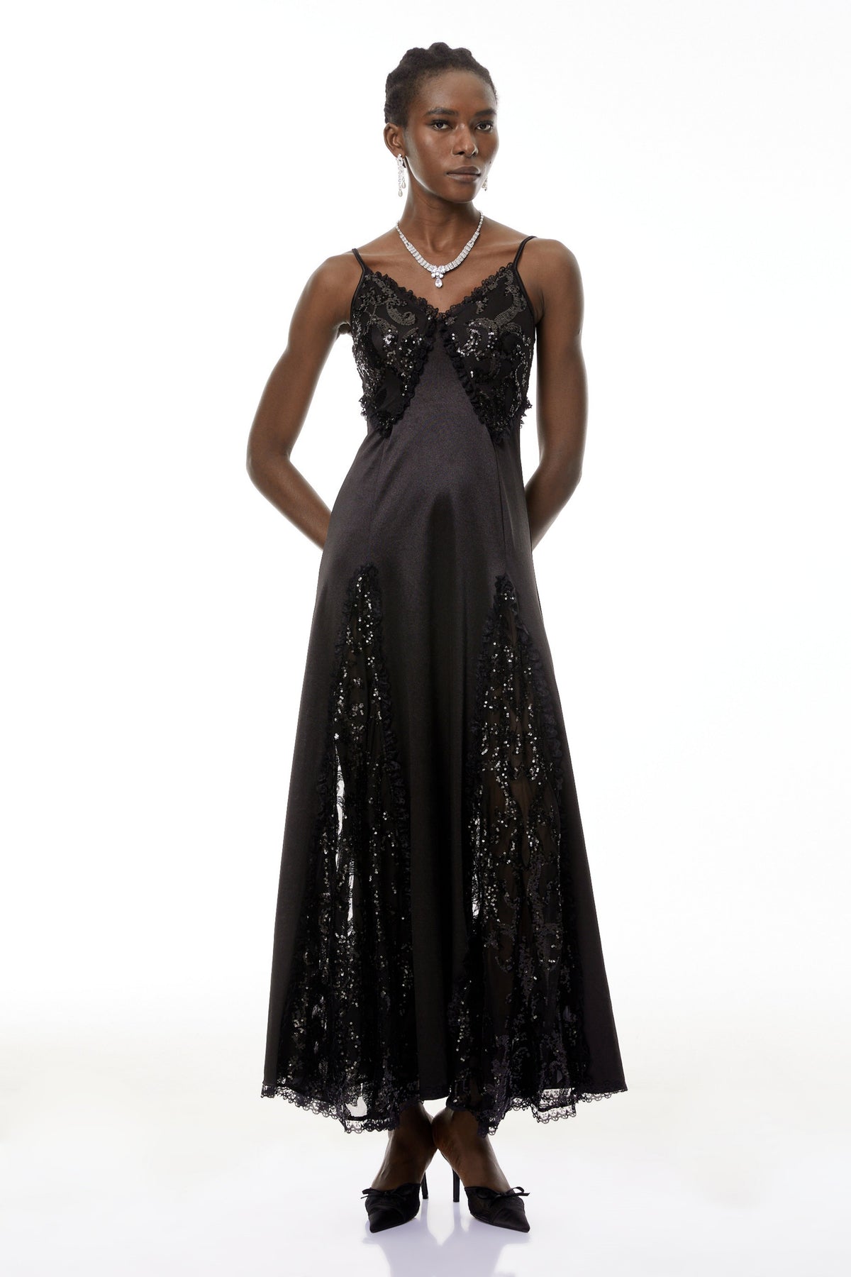 Elara Black Cut-Out Sequin Maxi Dress