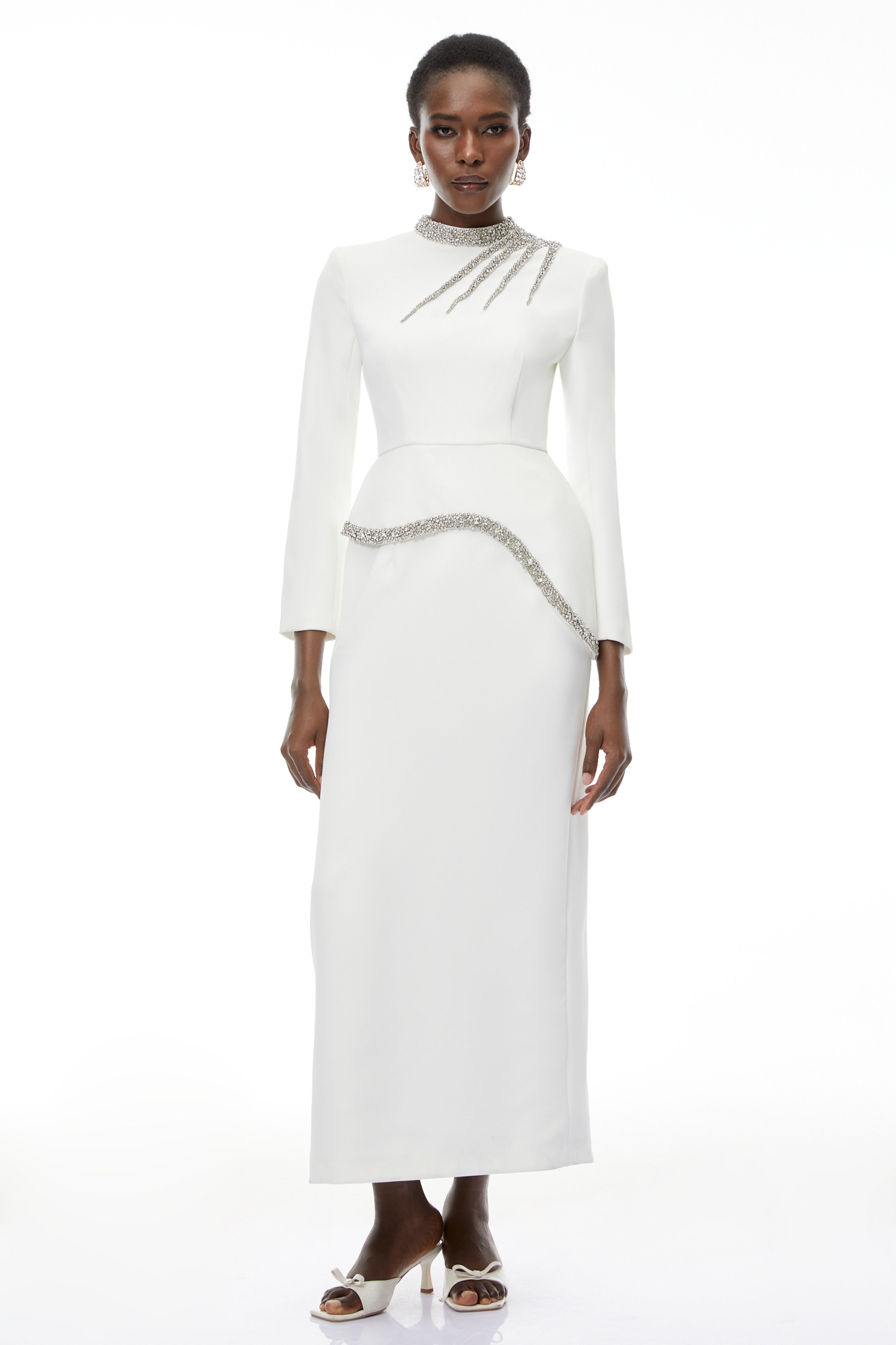 Eleri White Beaded Maxi Dress