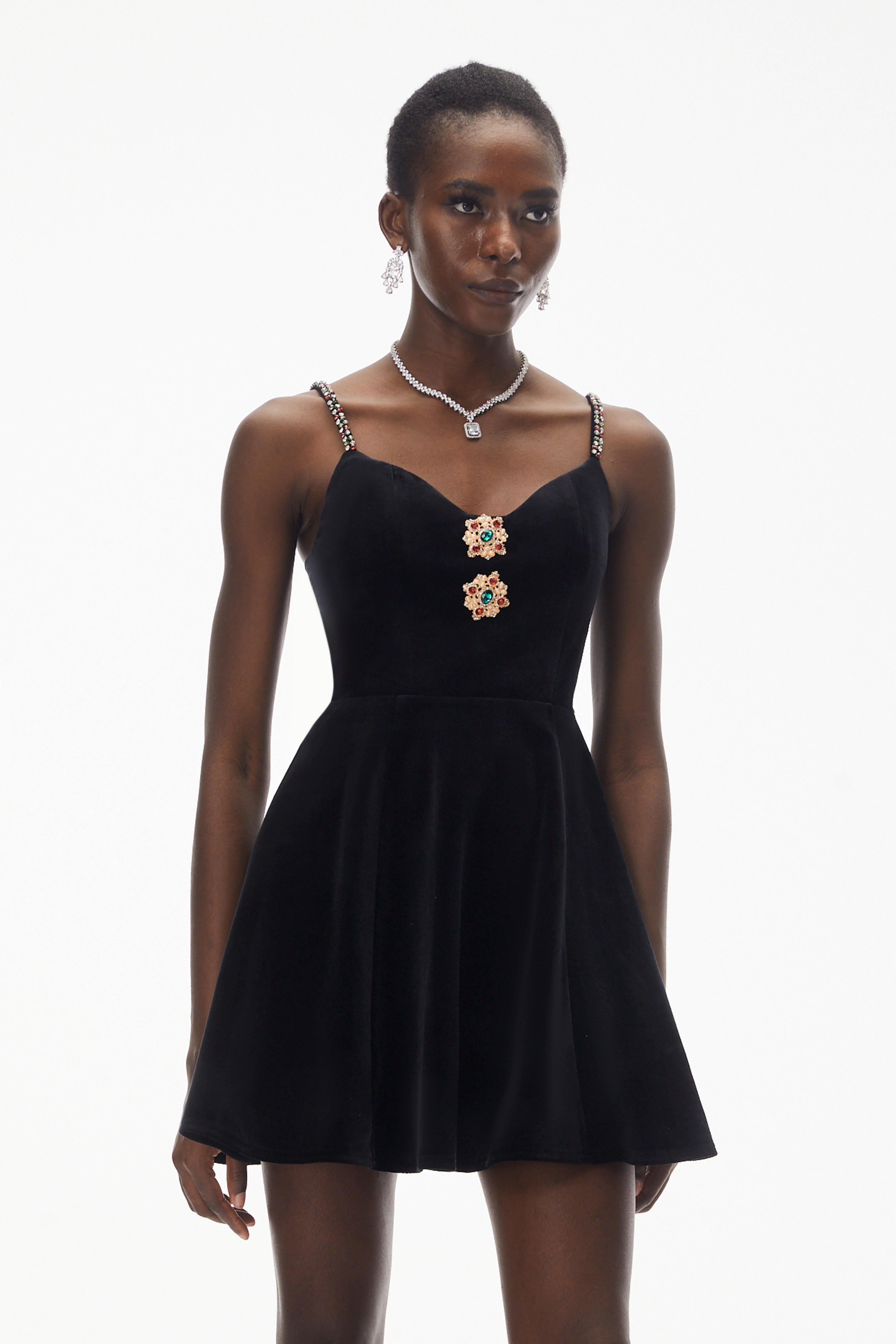 Elettra Black Off Shoulder Embellished Mini Dress