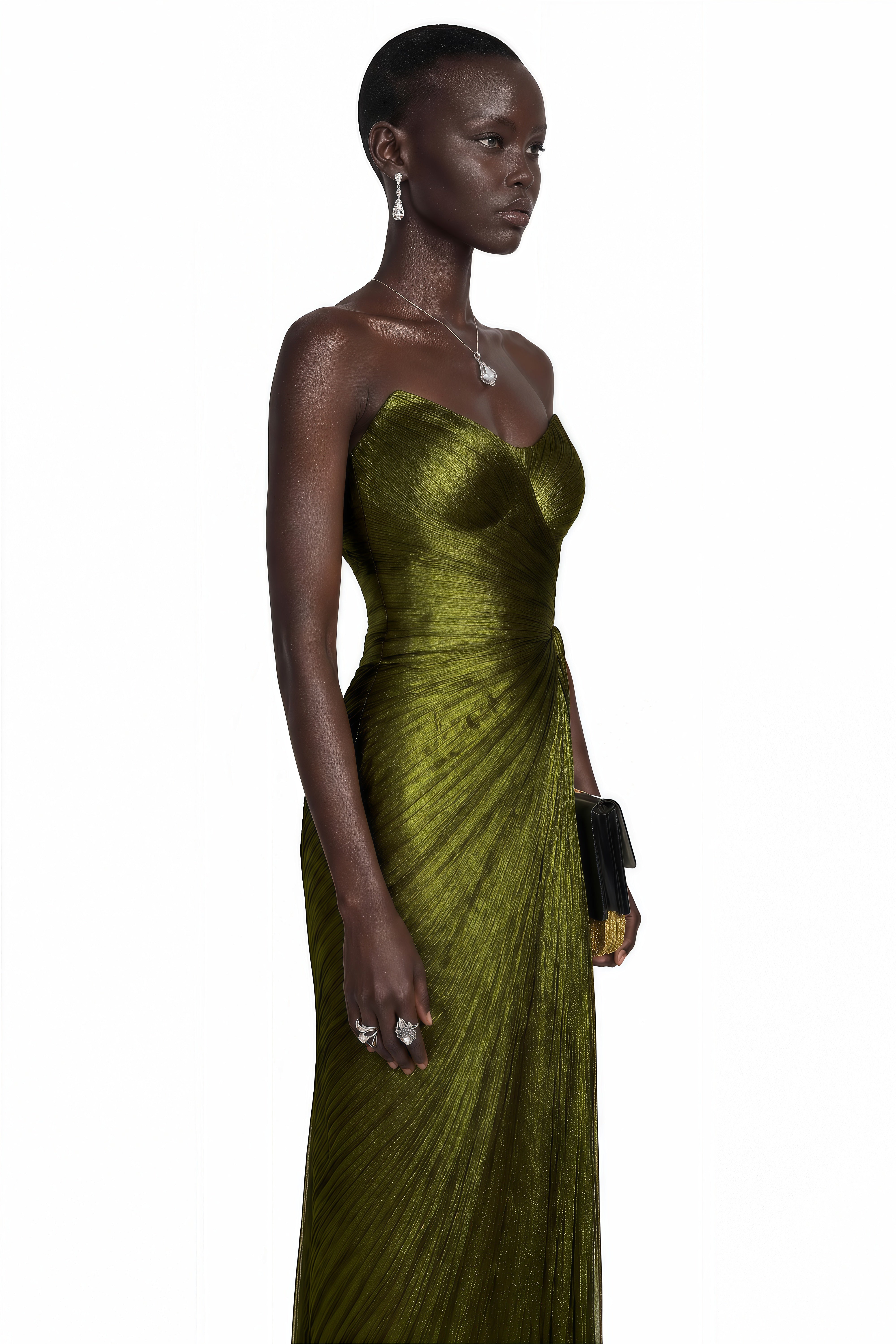 Elif Emerald Green Off Shoulder Ruched Maxi Dress