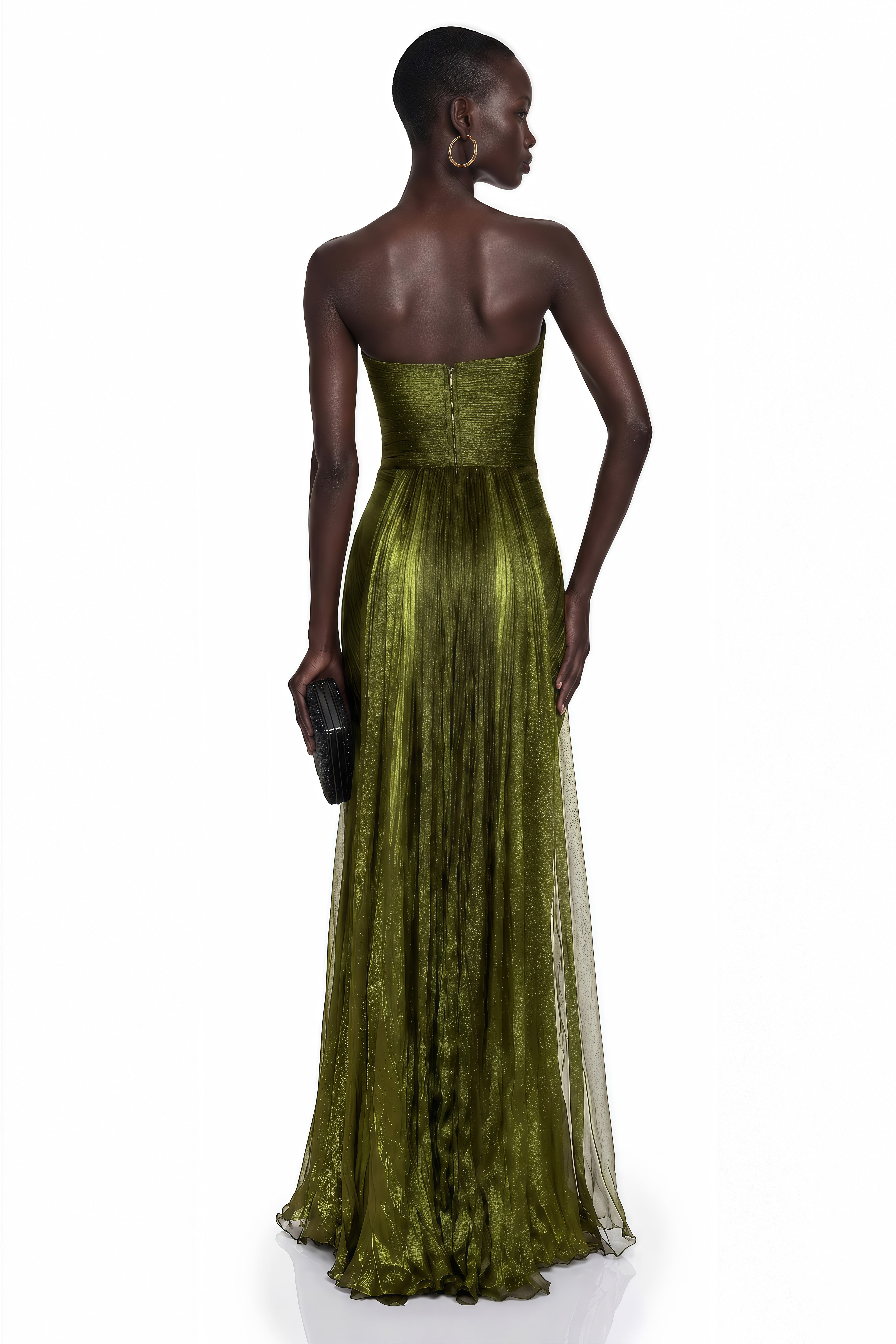 Elif Emerald Green Off Shoulder Ruched Maxi Dress