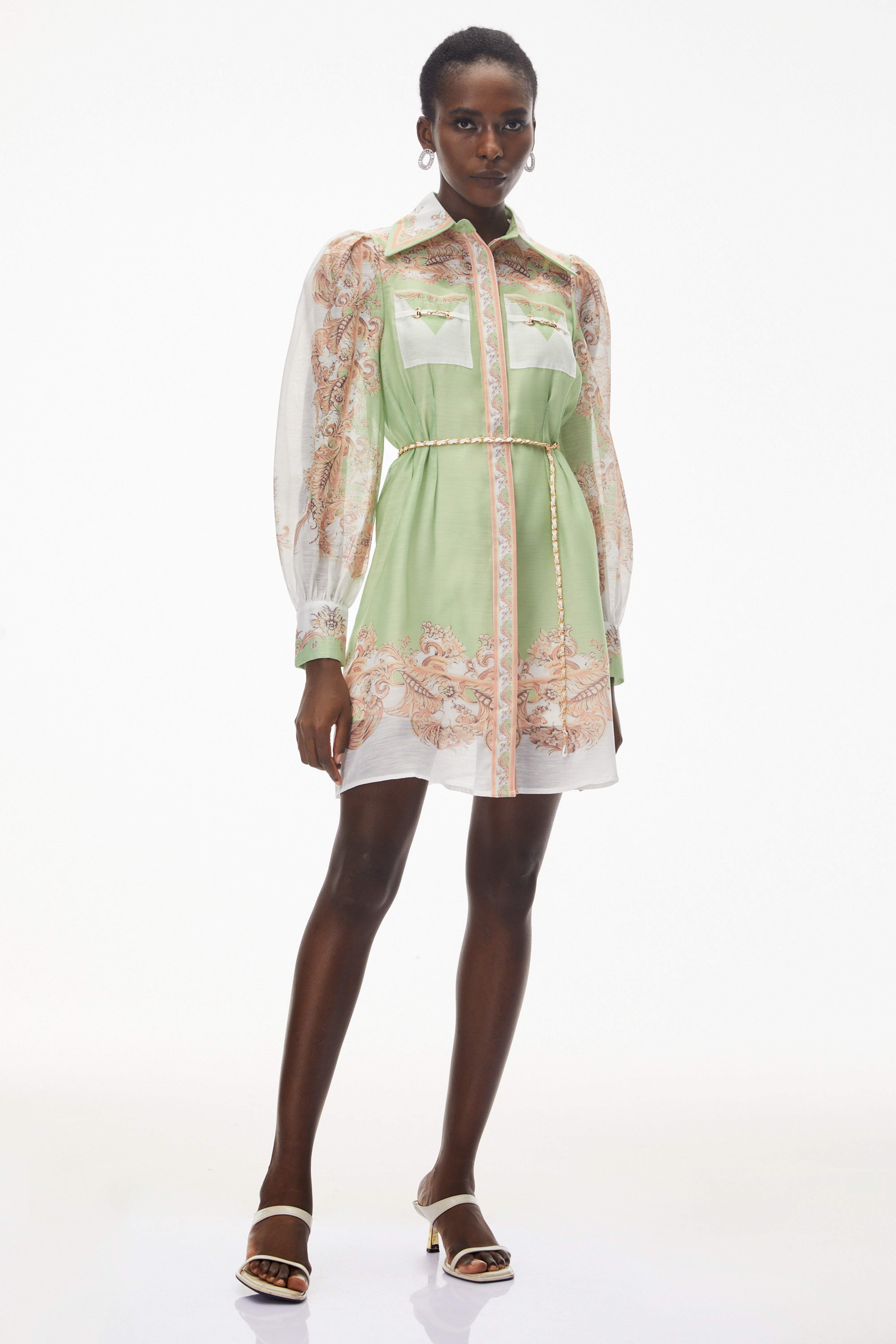 Elisabeth Green Color Block Print Mini Dress