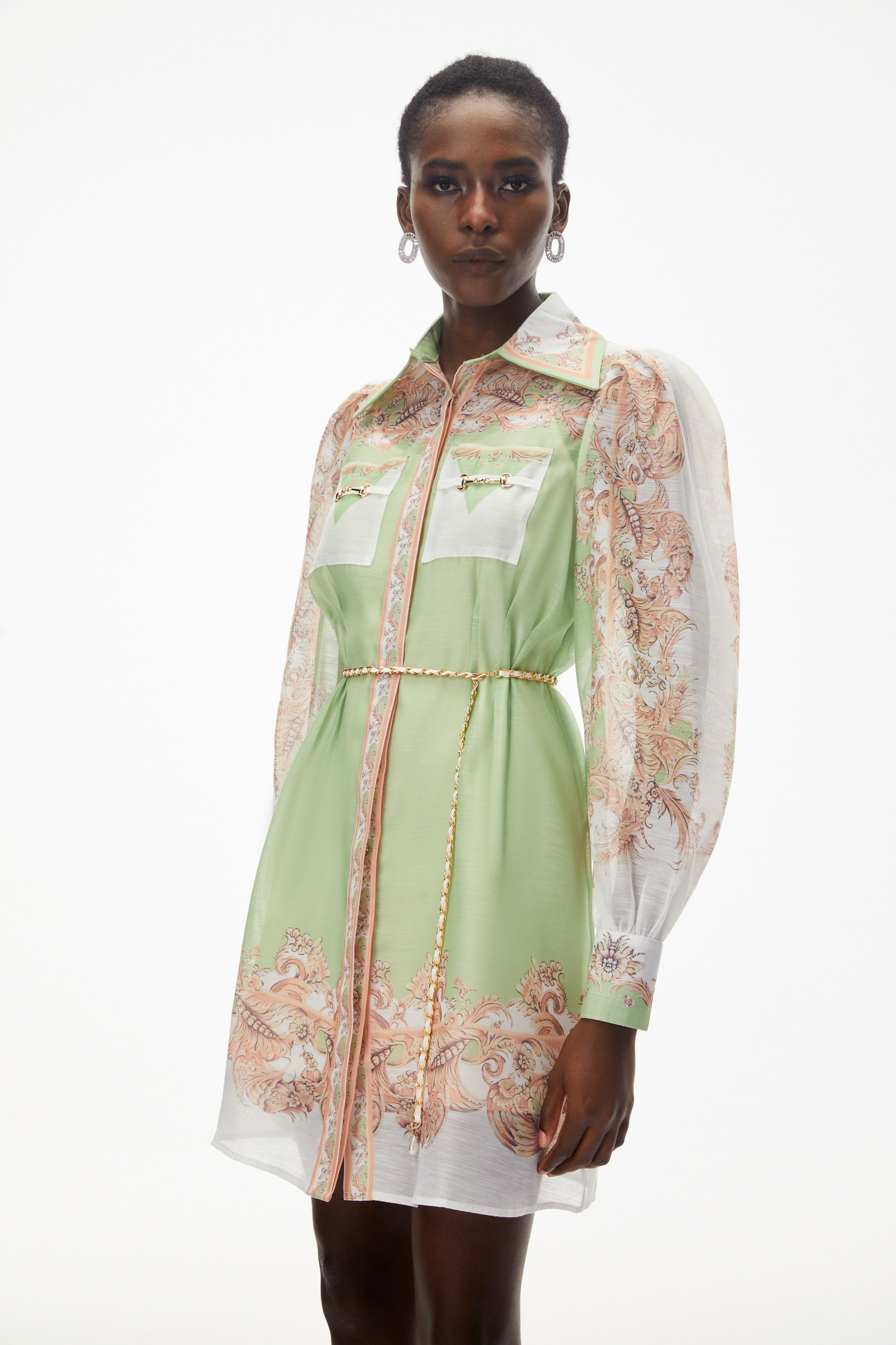 Elisabeth Green Color Block Print Mini Dress