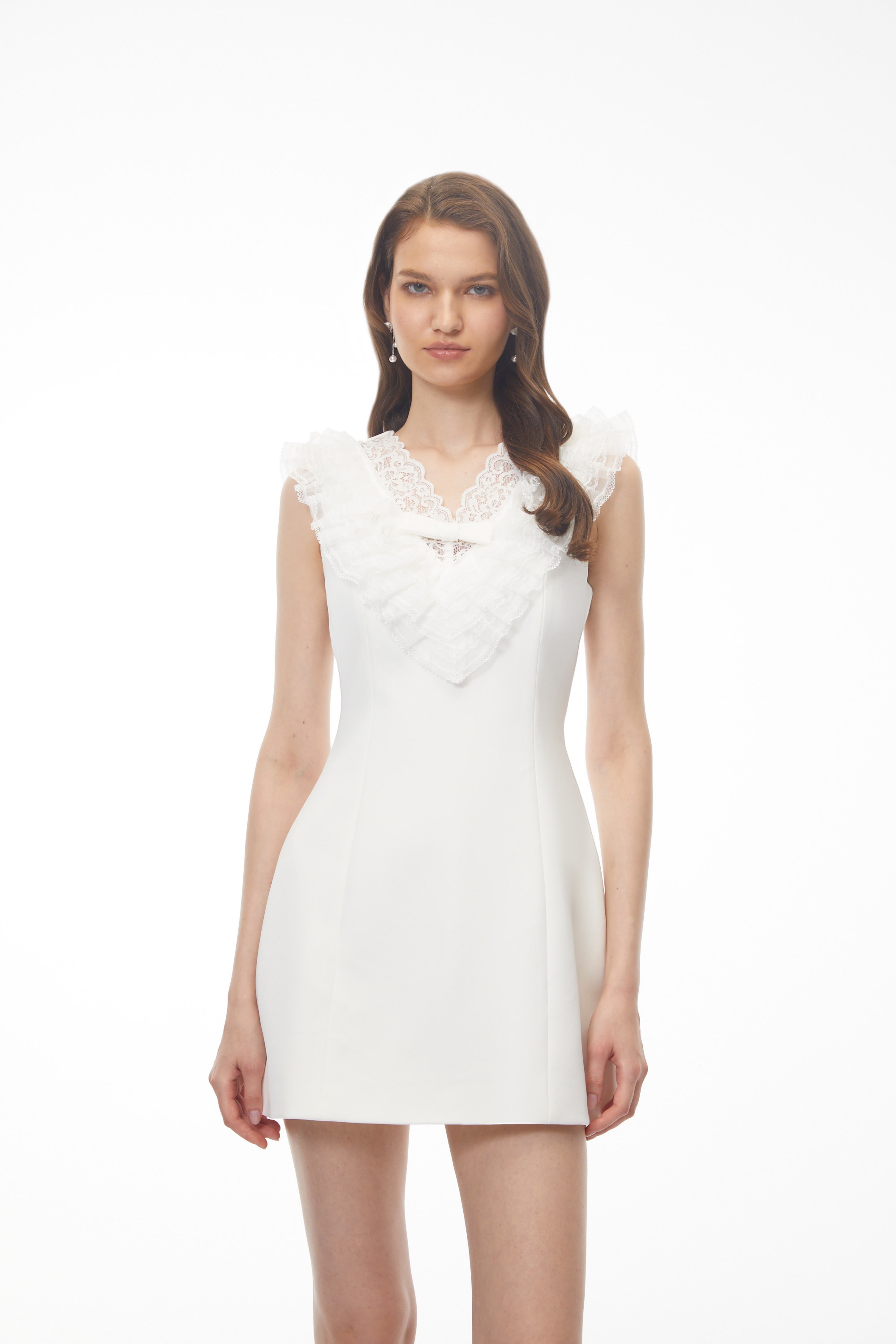 Elisabeth White V-Neck Mini Dress with Lace Panels