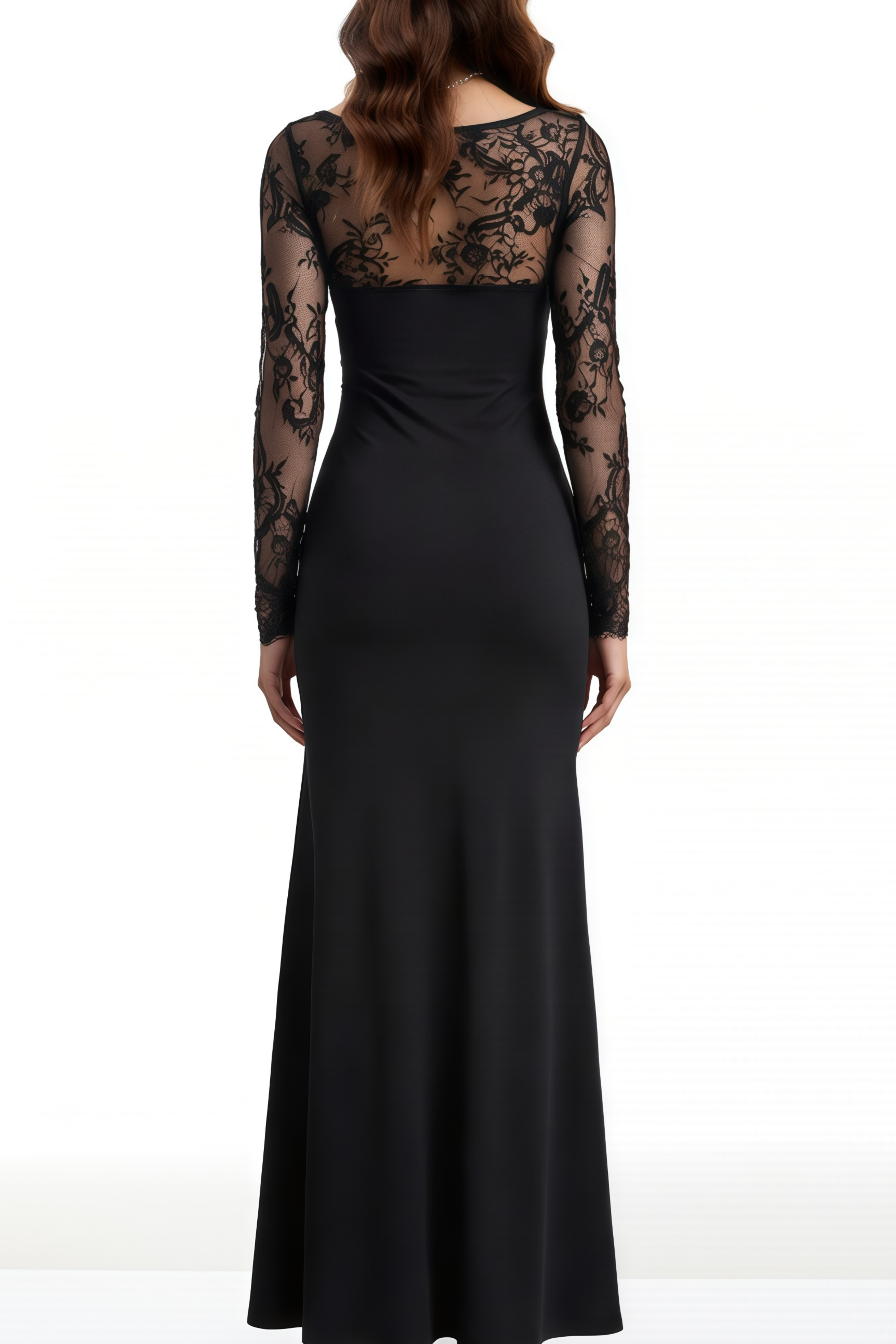 Elisheva Black Plunge Neck Lace Maxi Dress