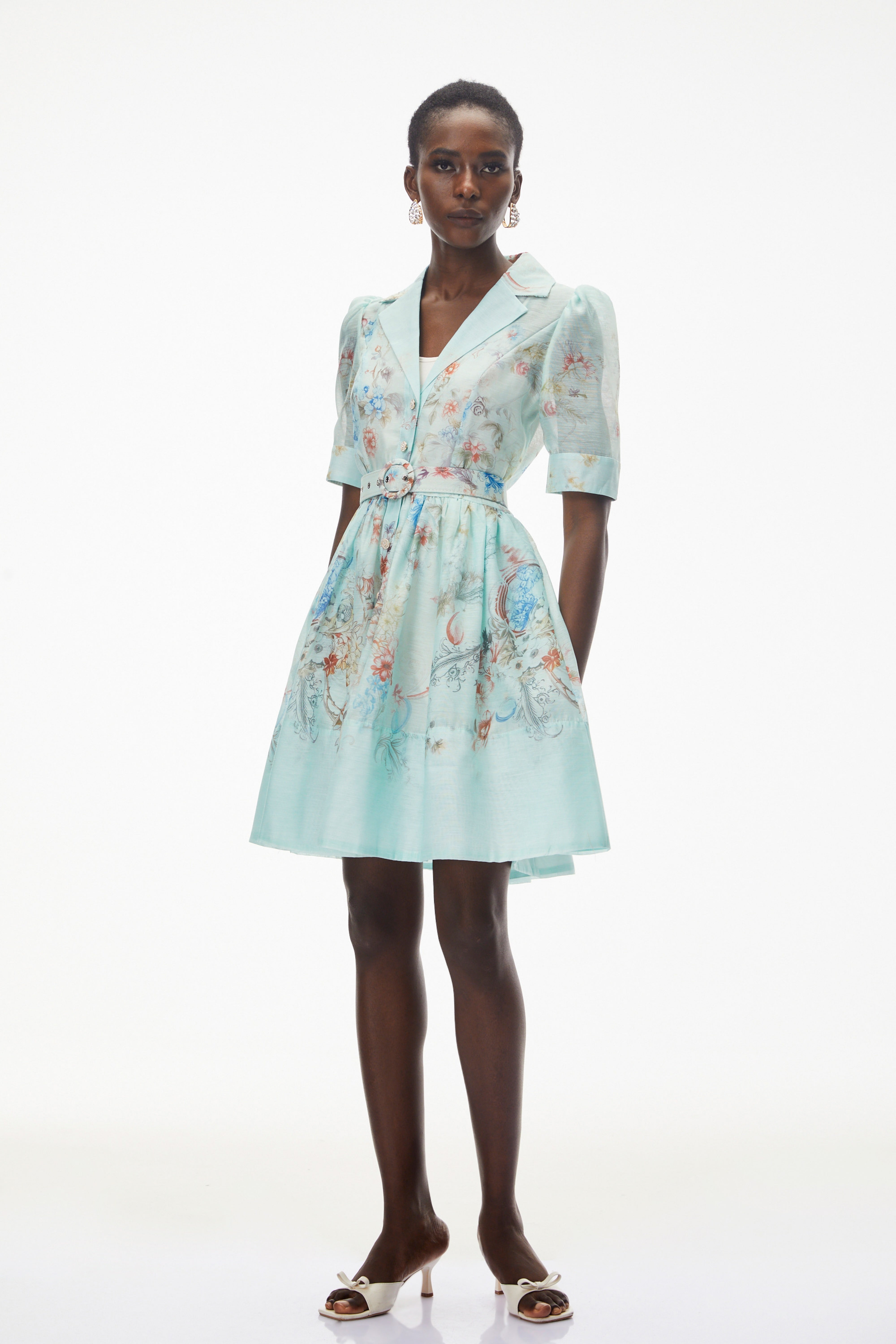 Elisheva Mint Green Floral Print Mini Dress