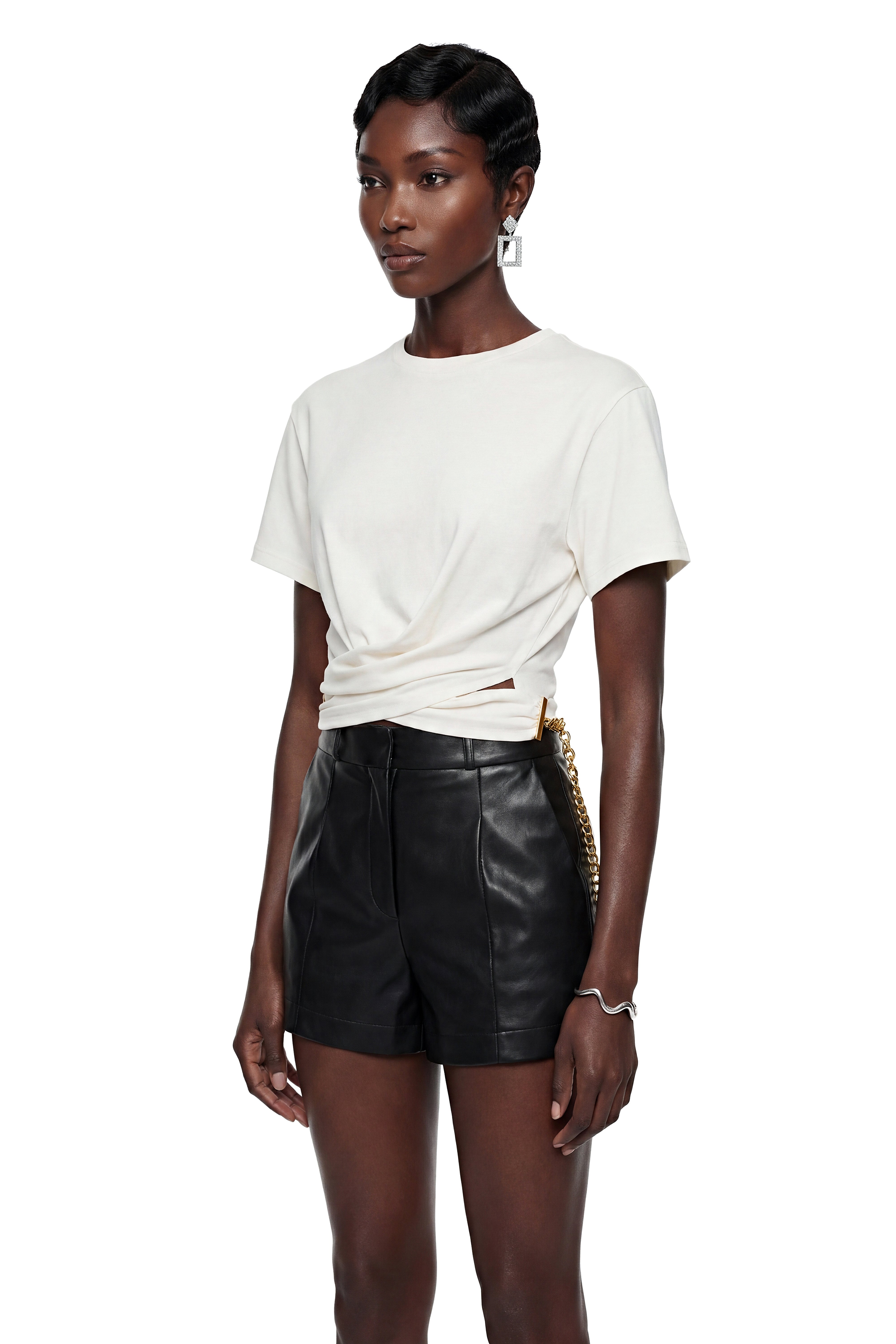 Elisheva White Cross Front Wrap T-Shirt