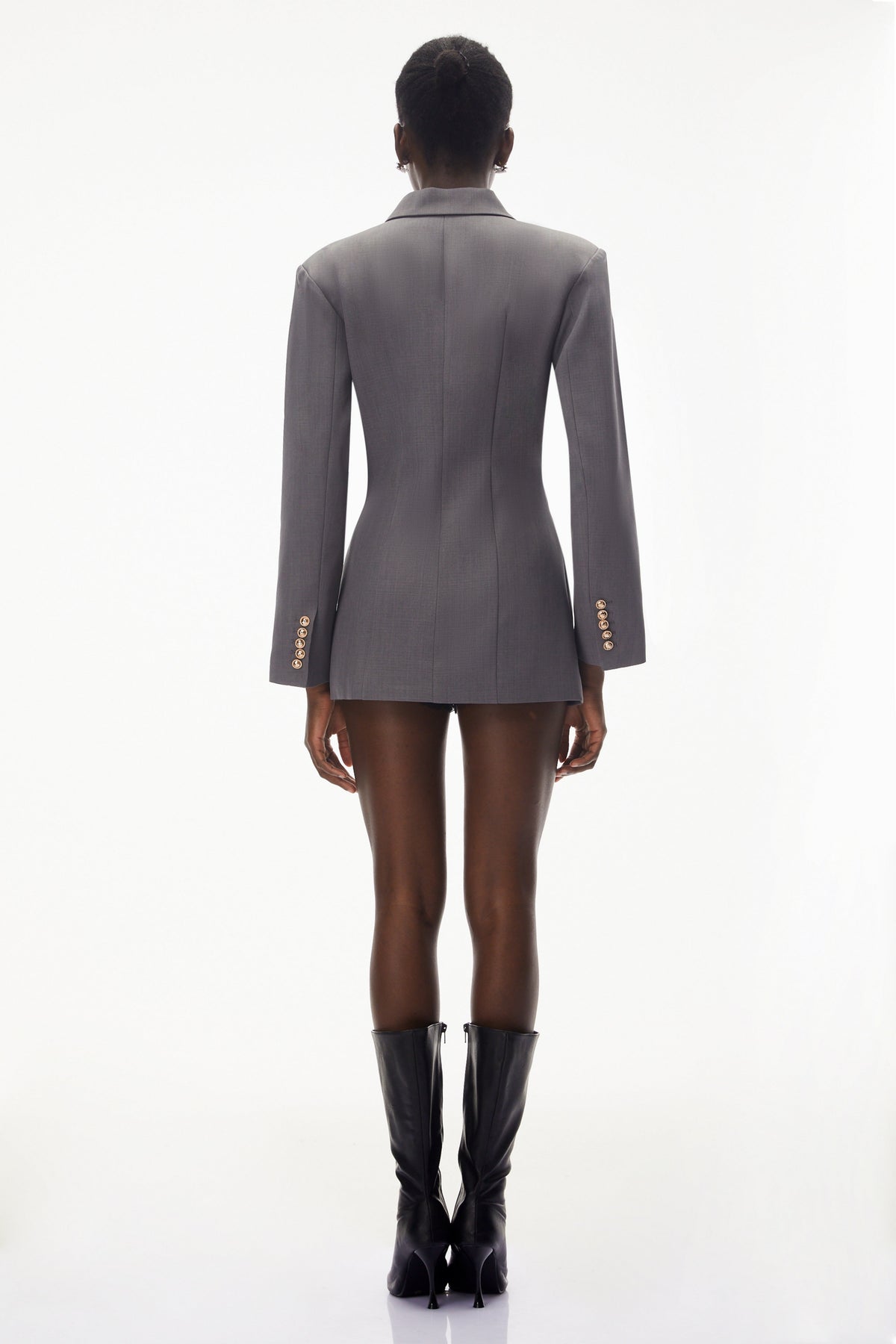 Eliza Grey Asymmetrical Ruched Blazer