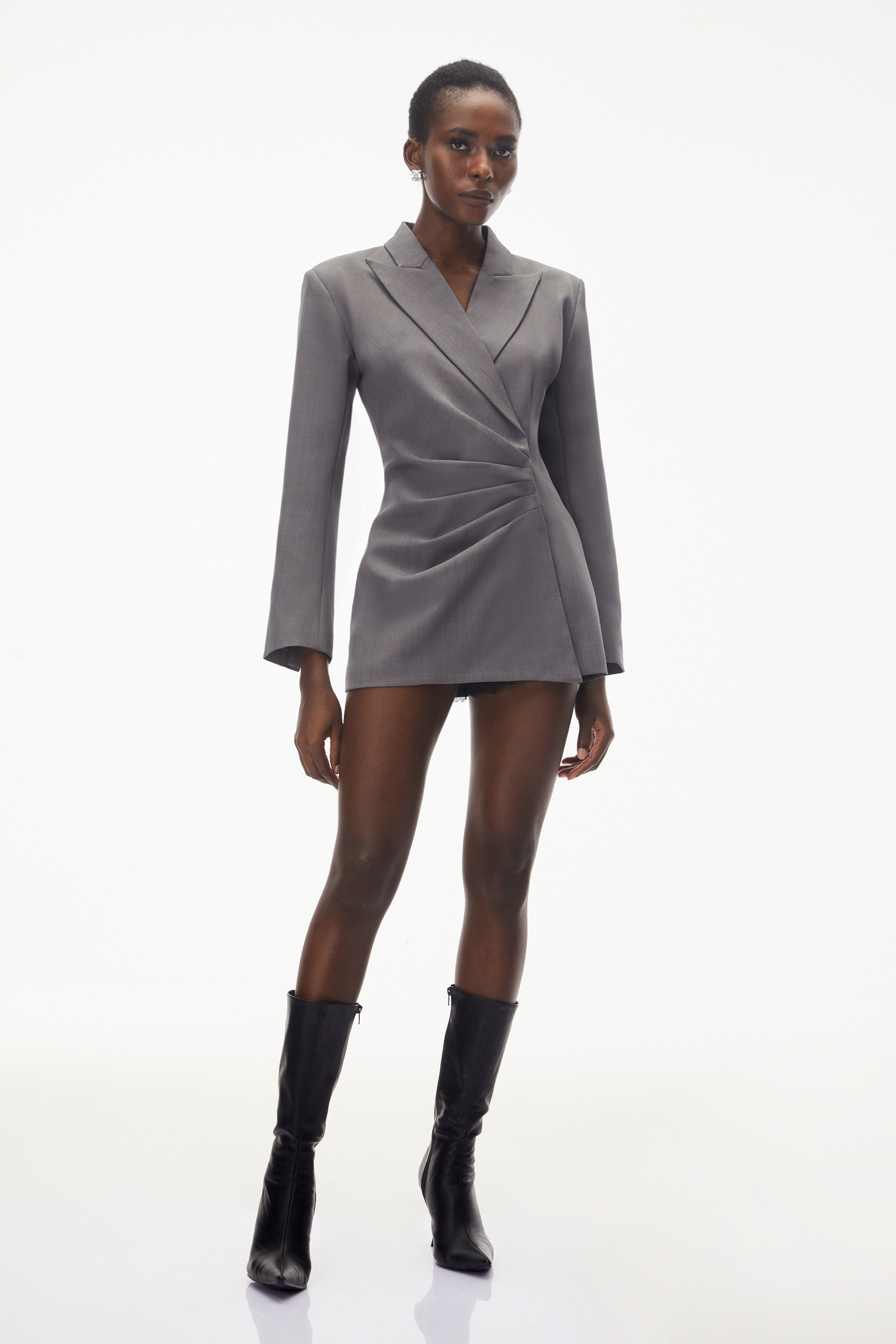 Eliza Grey Asymmetrical Ruched Blazer (Final Sale)
