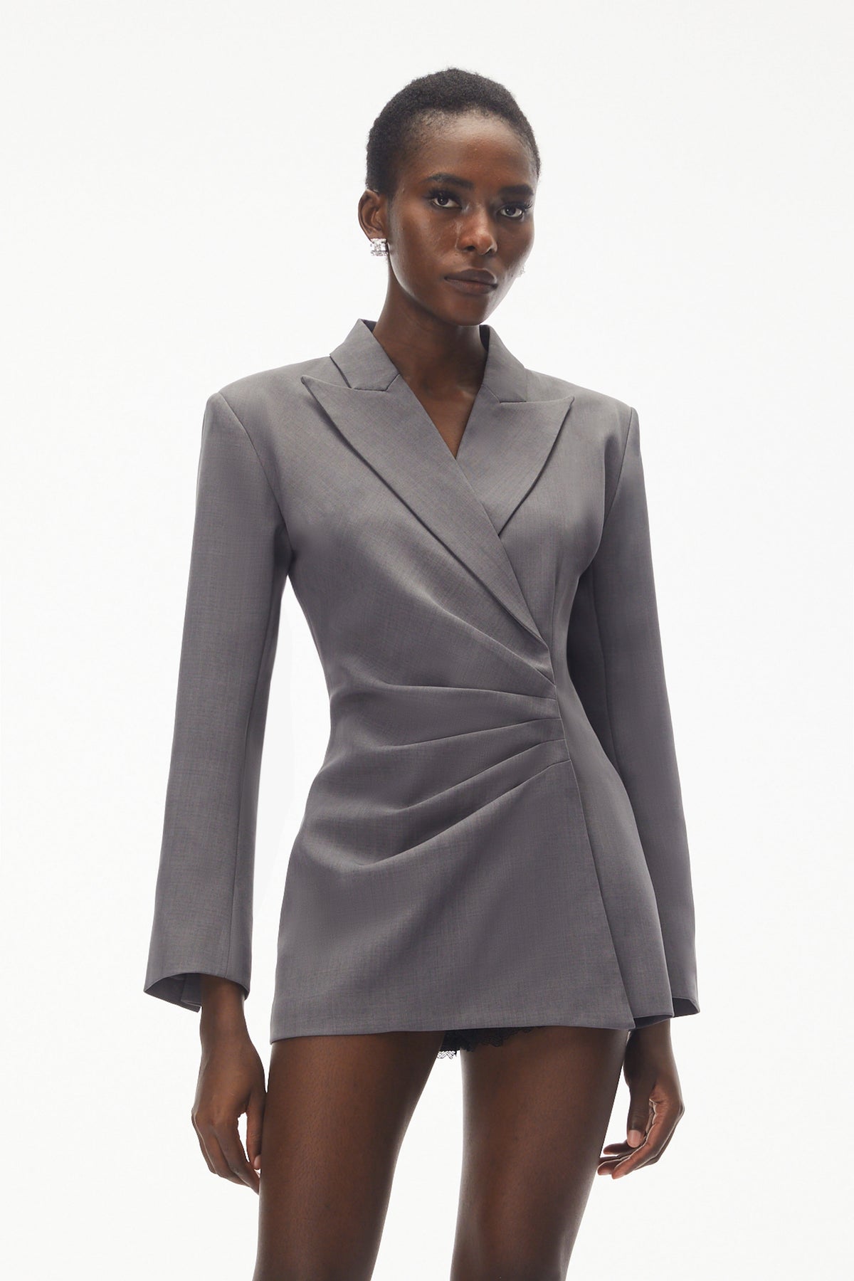 Eliza Grey Asymmetrical Ruched Blazer (Final Sale)