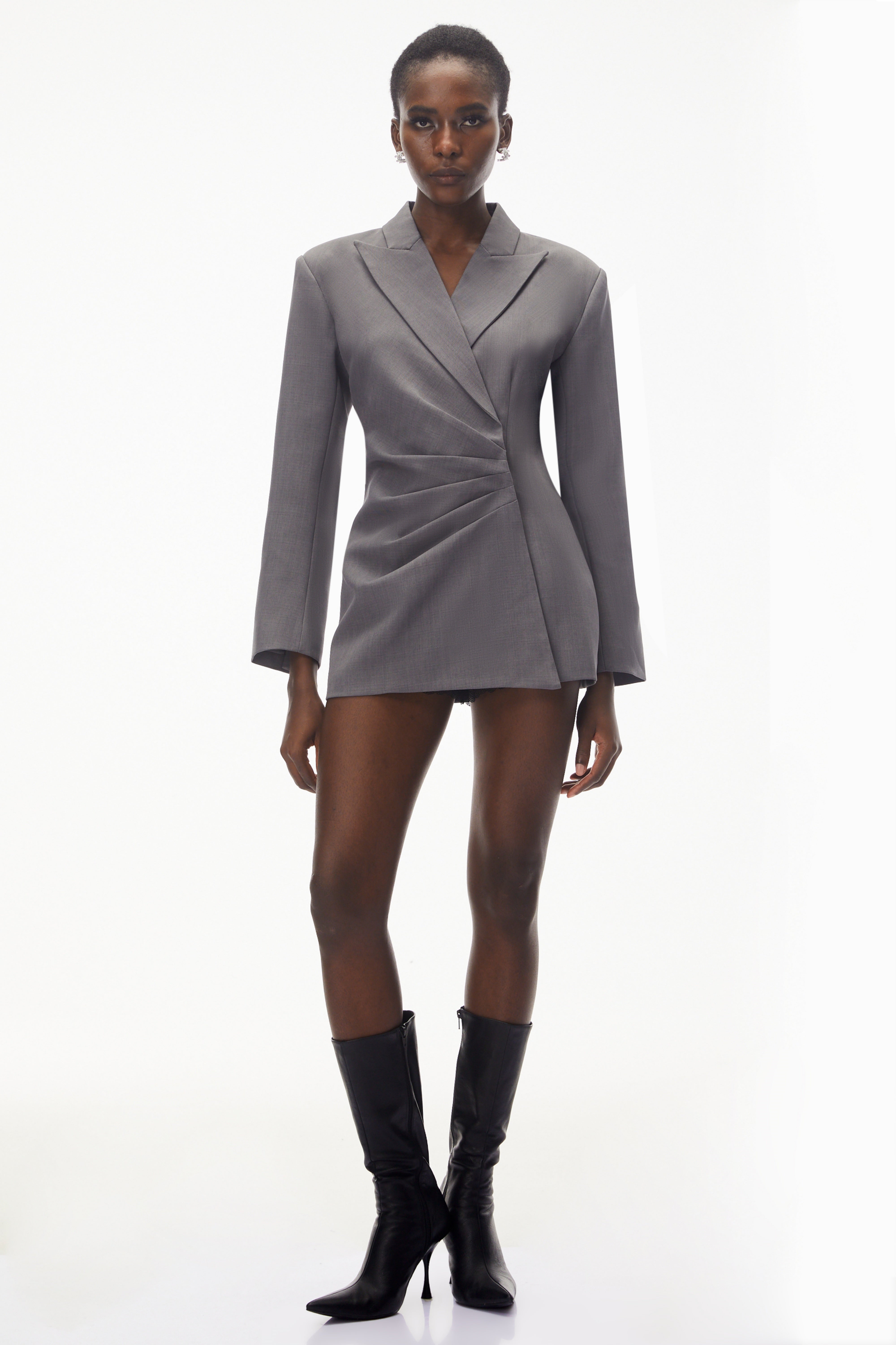 Eliza Grey Asymmetrical Ruched Blazer (Final Sale)