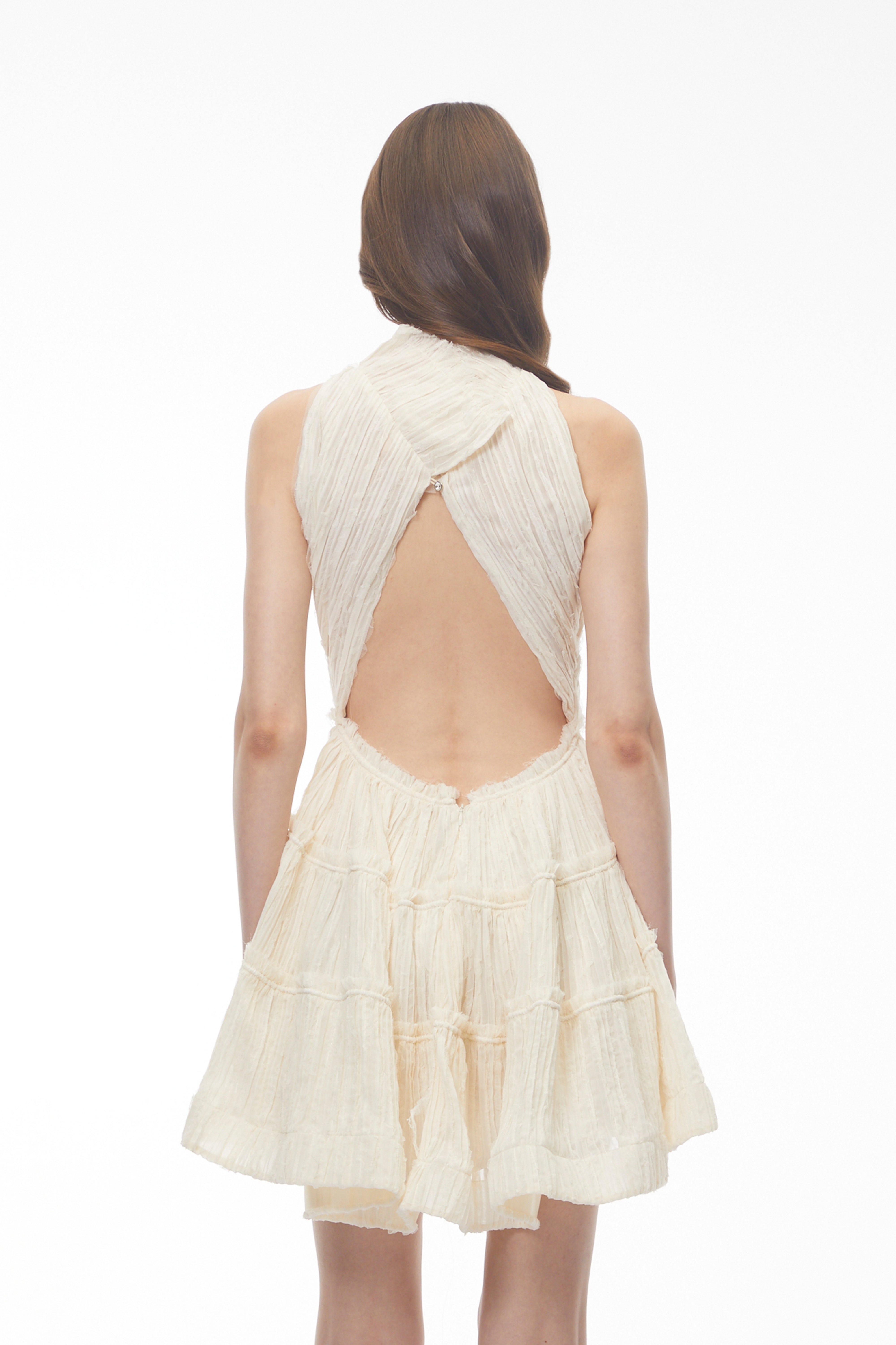 Elizabeth White Halterneck Frilled Mini Dress