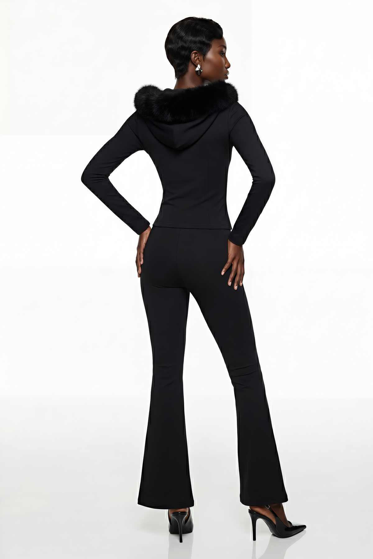 Elize Black Hoodie Jacket & Flared Trouser Set