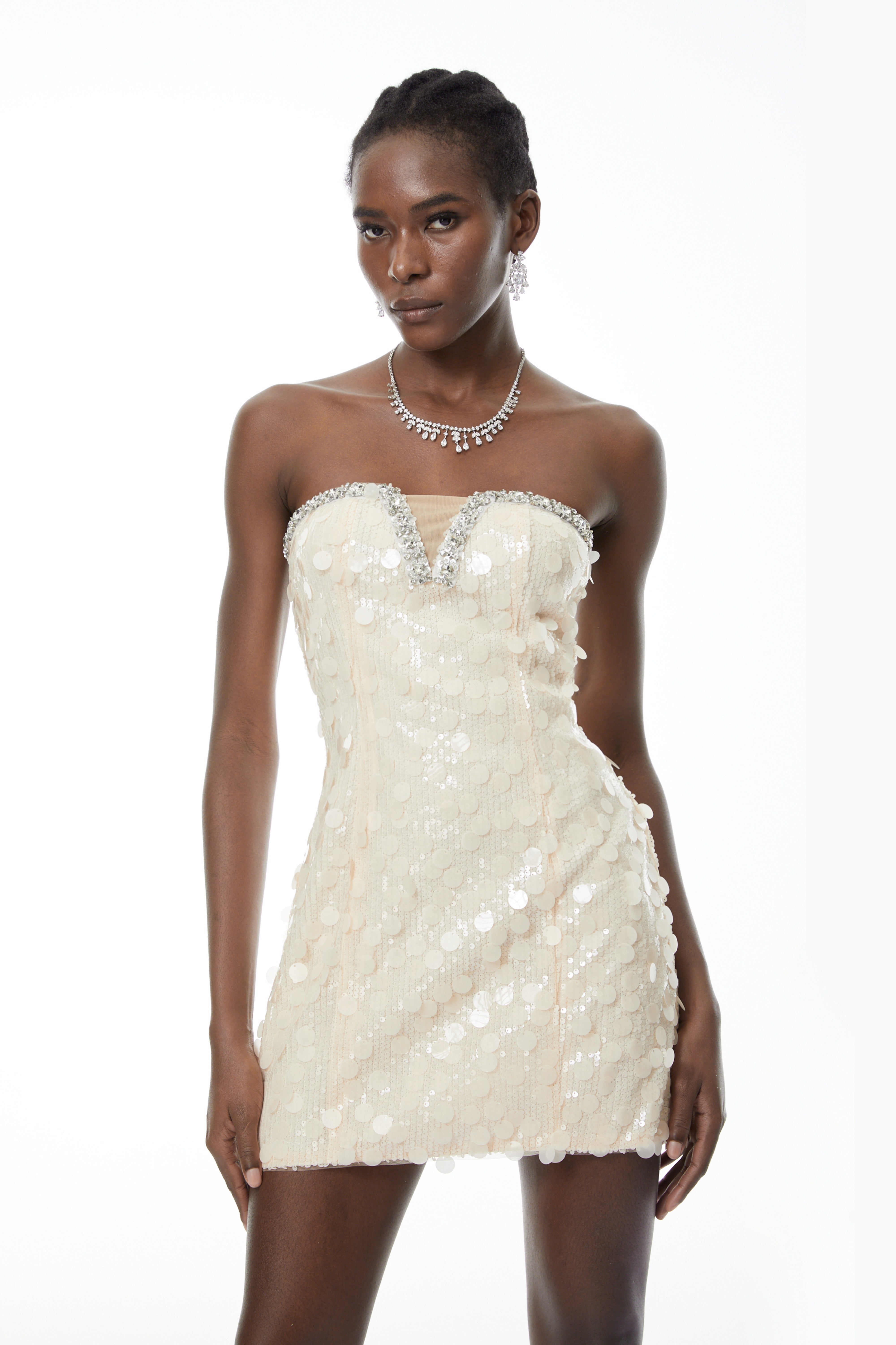 Elliana Cream White Sequin Mini Dress (Final Sale)