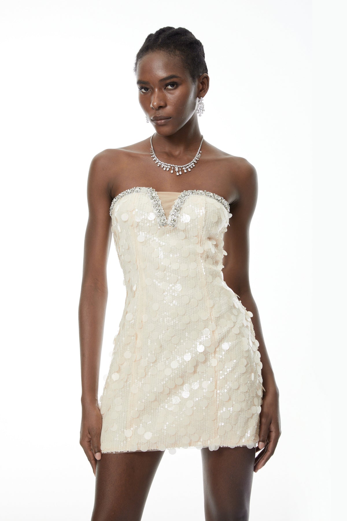 Elliana Cream White Sequin Mini Dress (Final Sale)
