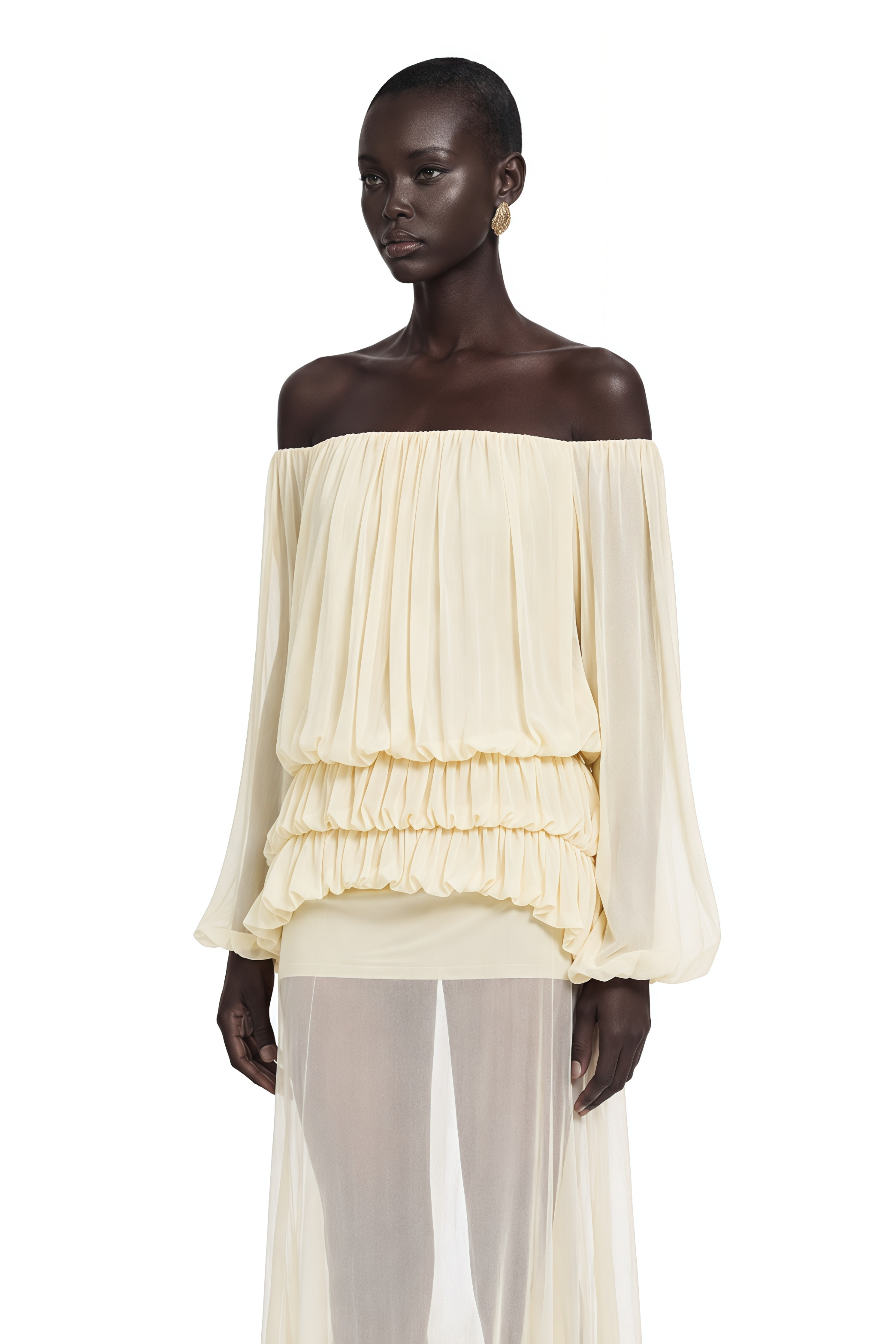 Elodie Yellow Off Shoulder Pleated Chiffon Top & Skirt Set
