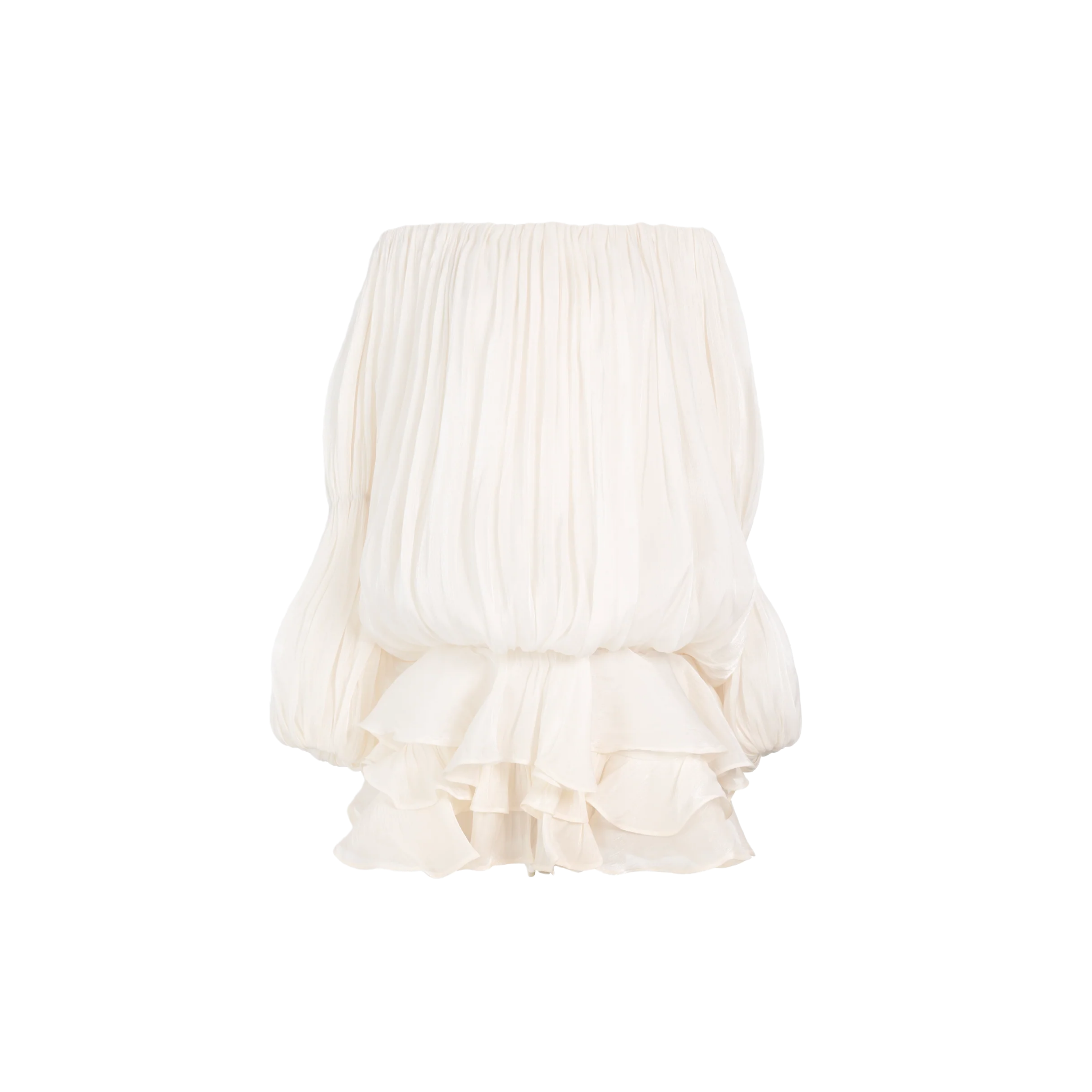 Zofia White Glossy Pleated Tiered Mini Dress