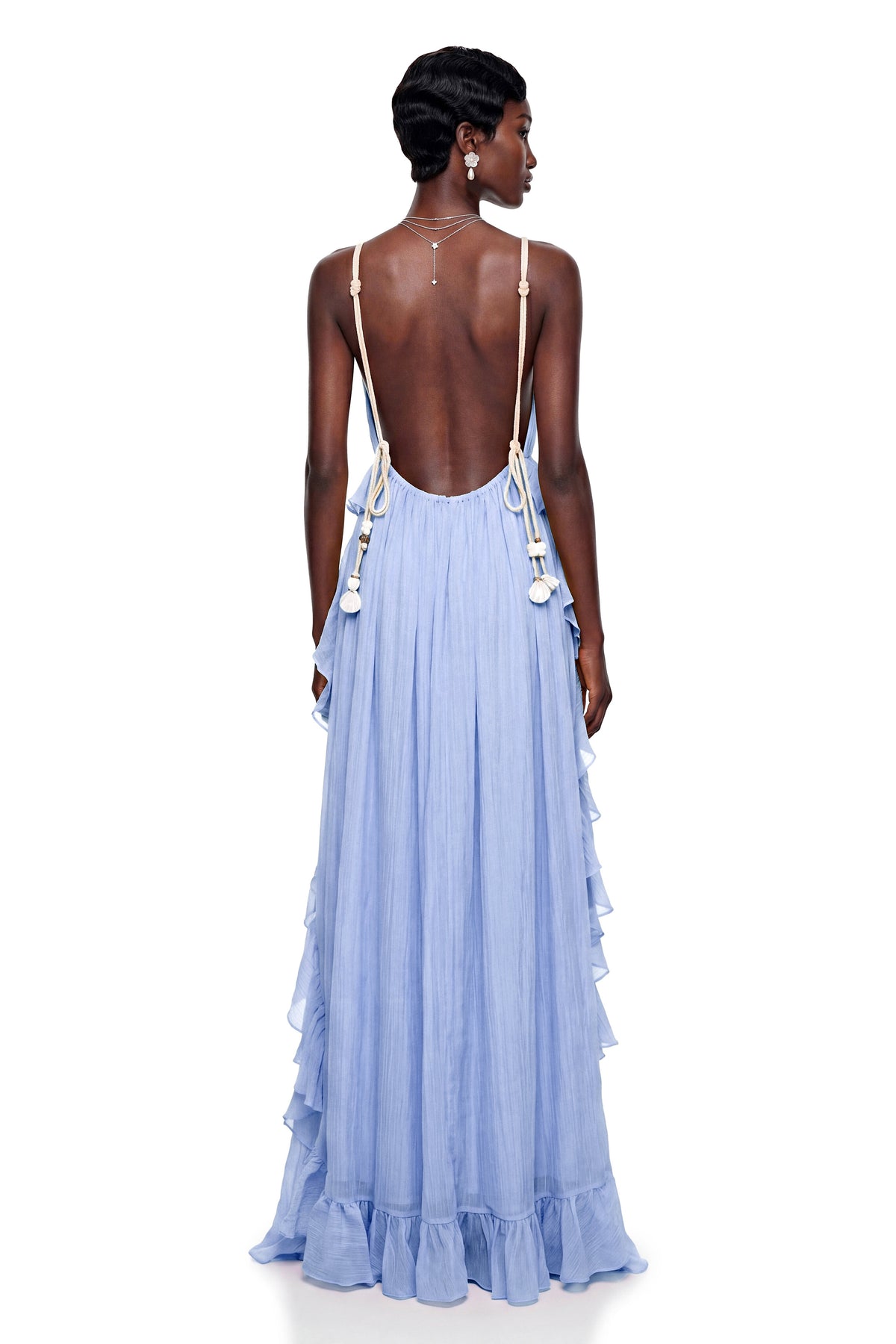 Elowyn Blue Backless Ruffled Maxi Dress