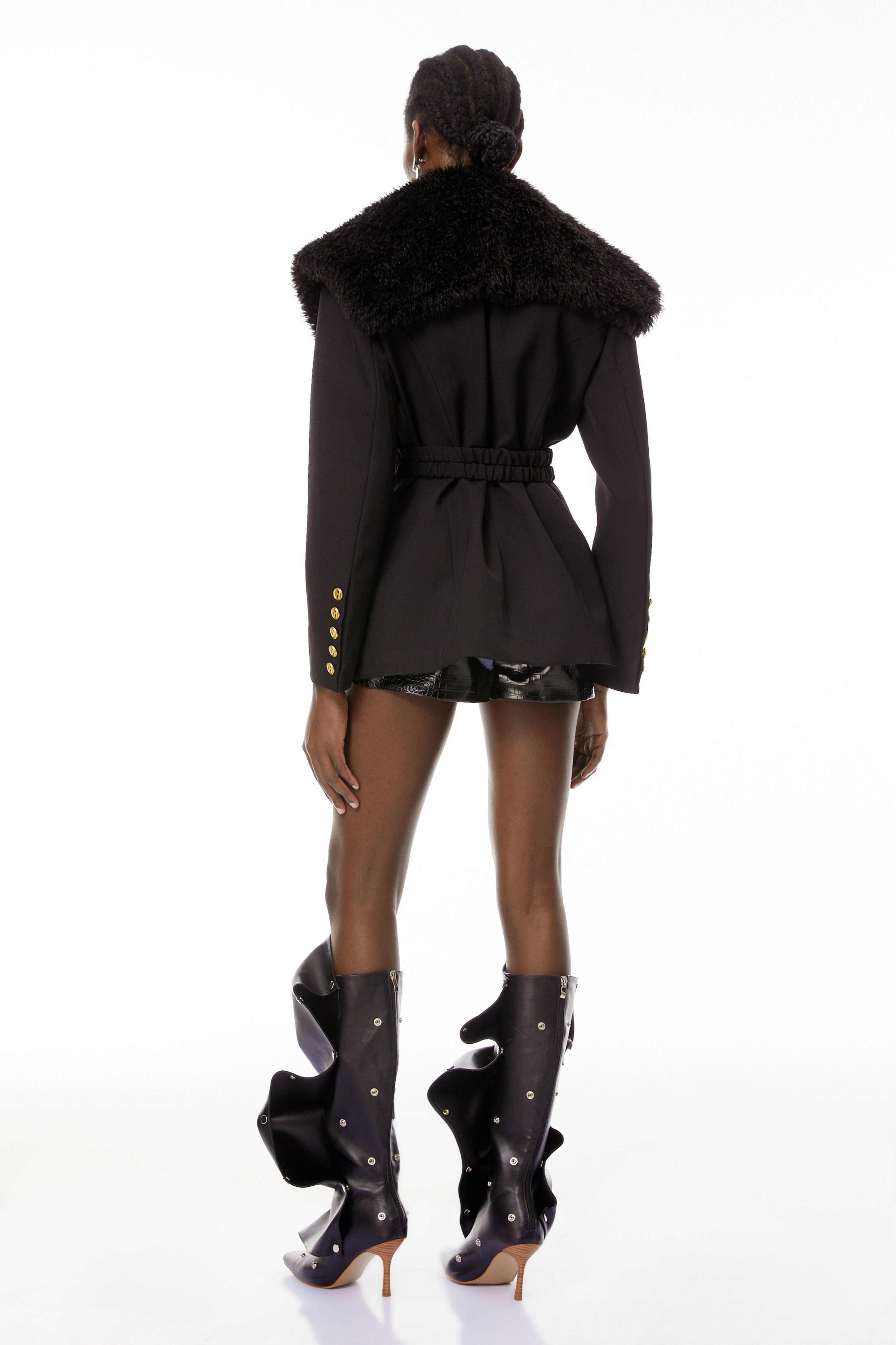Elsa Black Fur Lapel Blazer With Belt (Final Sale)