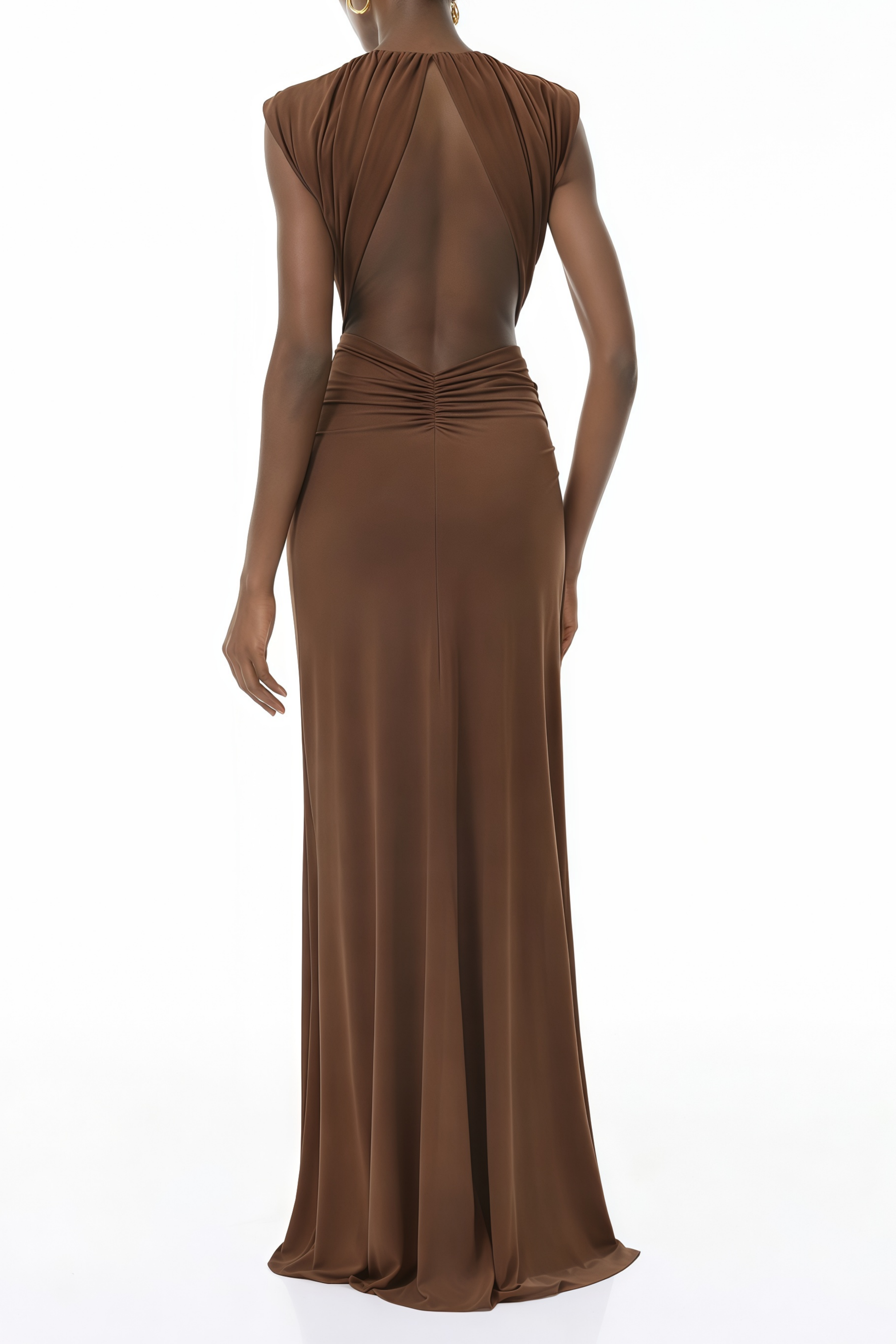 Else Brown Deep V-Neck Twisted Maxi Dress