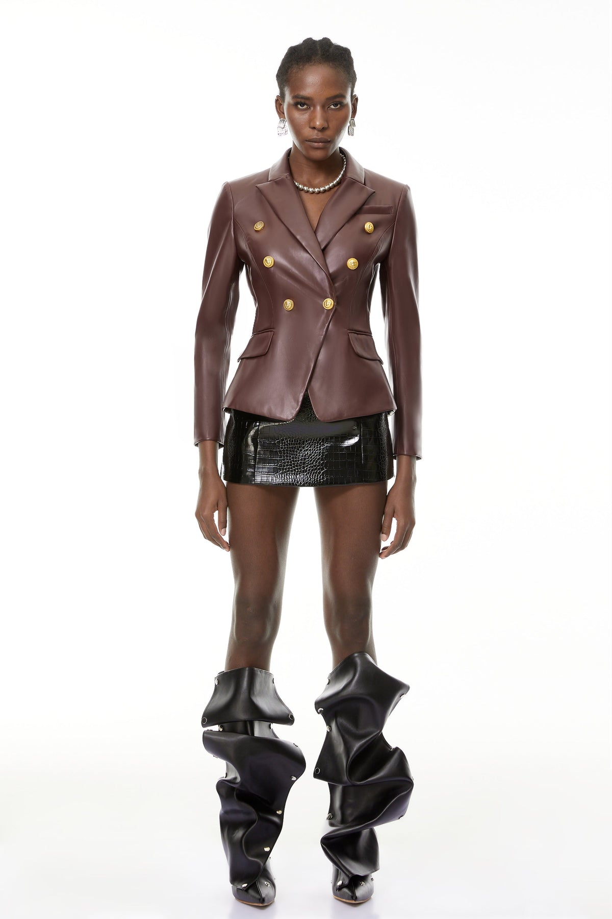 Elsie Red Faux Leather Jacket with Decorative Buttons