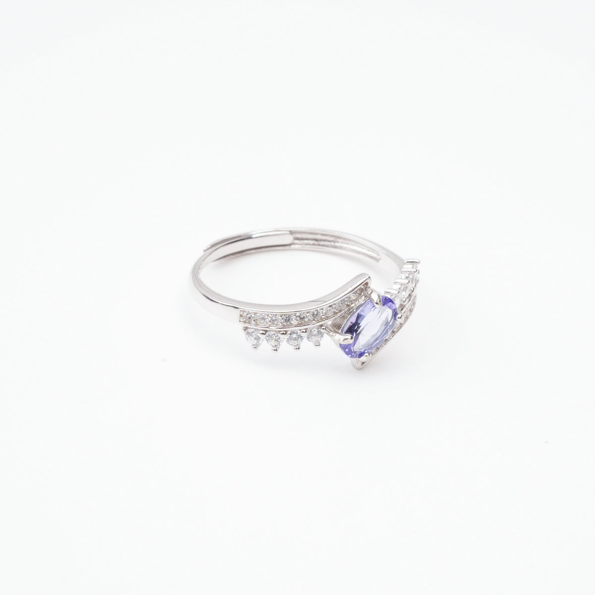 Elspeth Violet Tanzanite Oval Cut Pavé Crystal Sterling Silver Ring