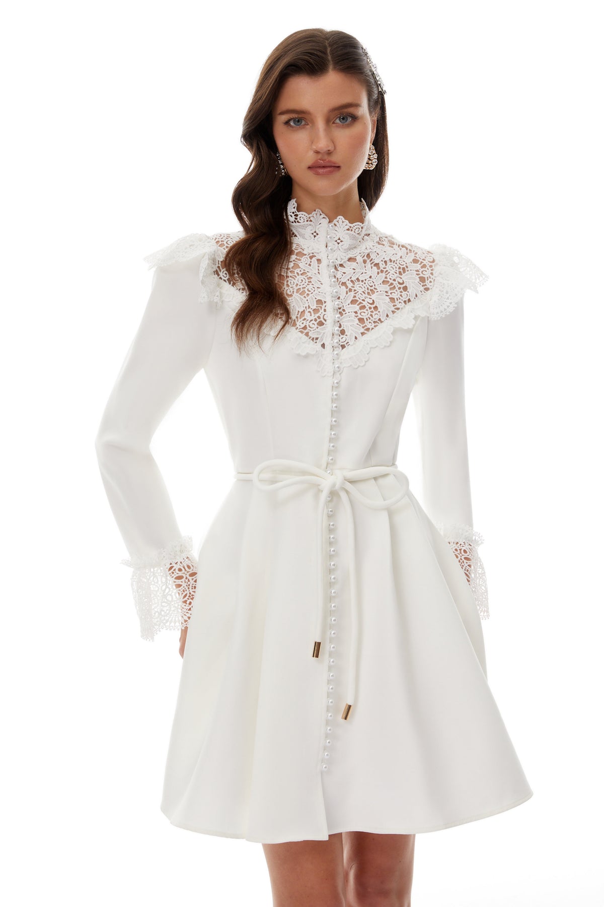 Embla White Lace Trim Mini Dress