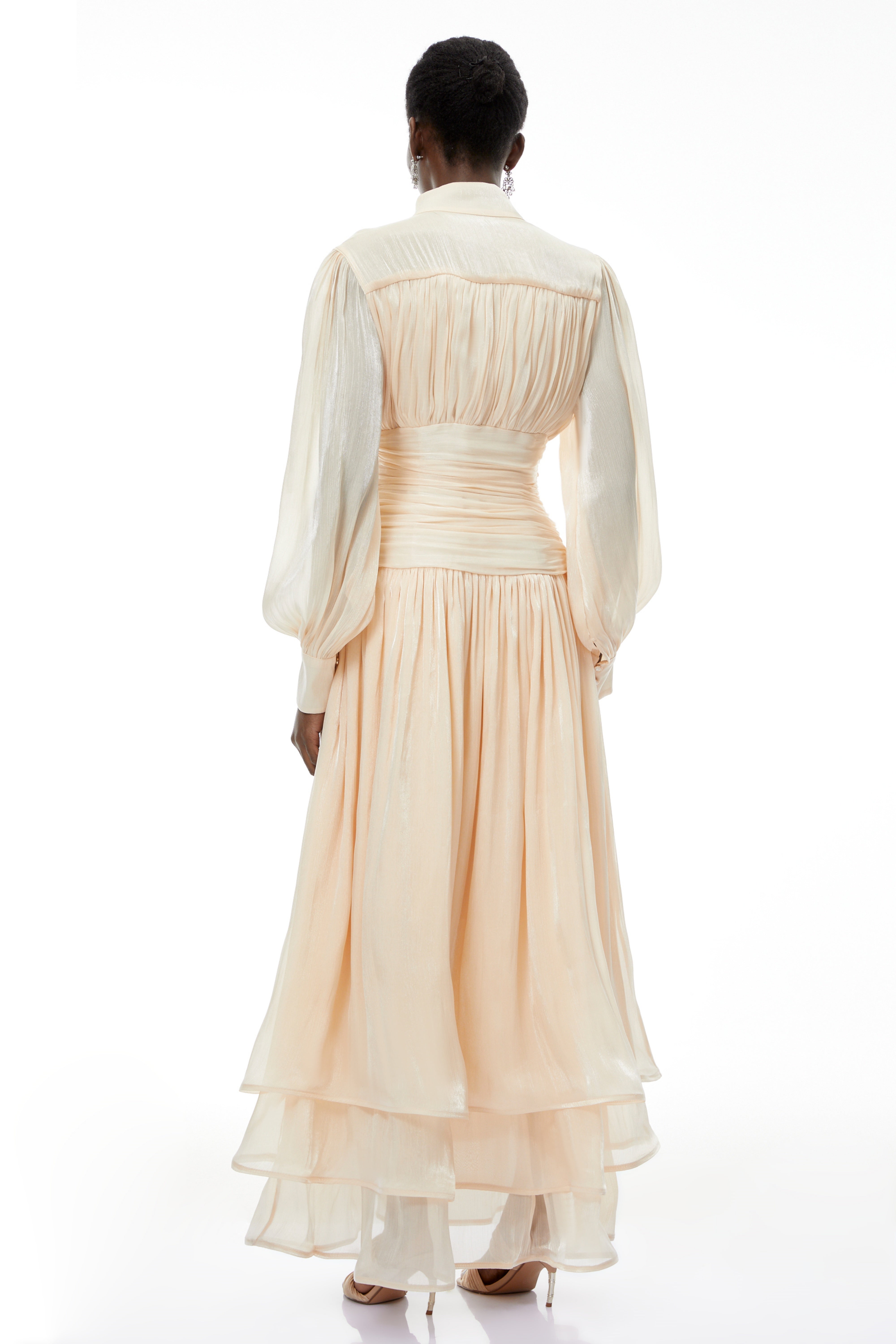 Emersyn Neutrals High-Neck Ruffled Detail Maxi Dress (Final Sale-US Only)