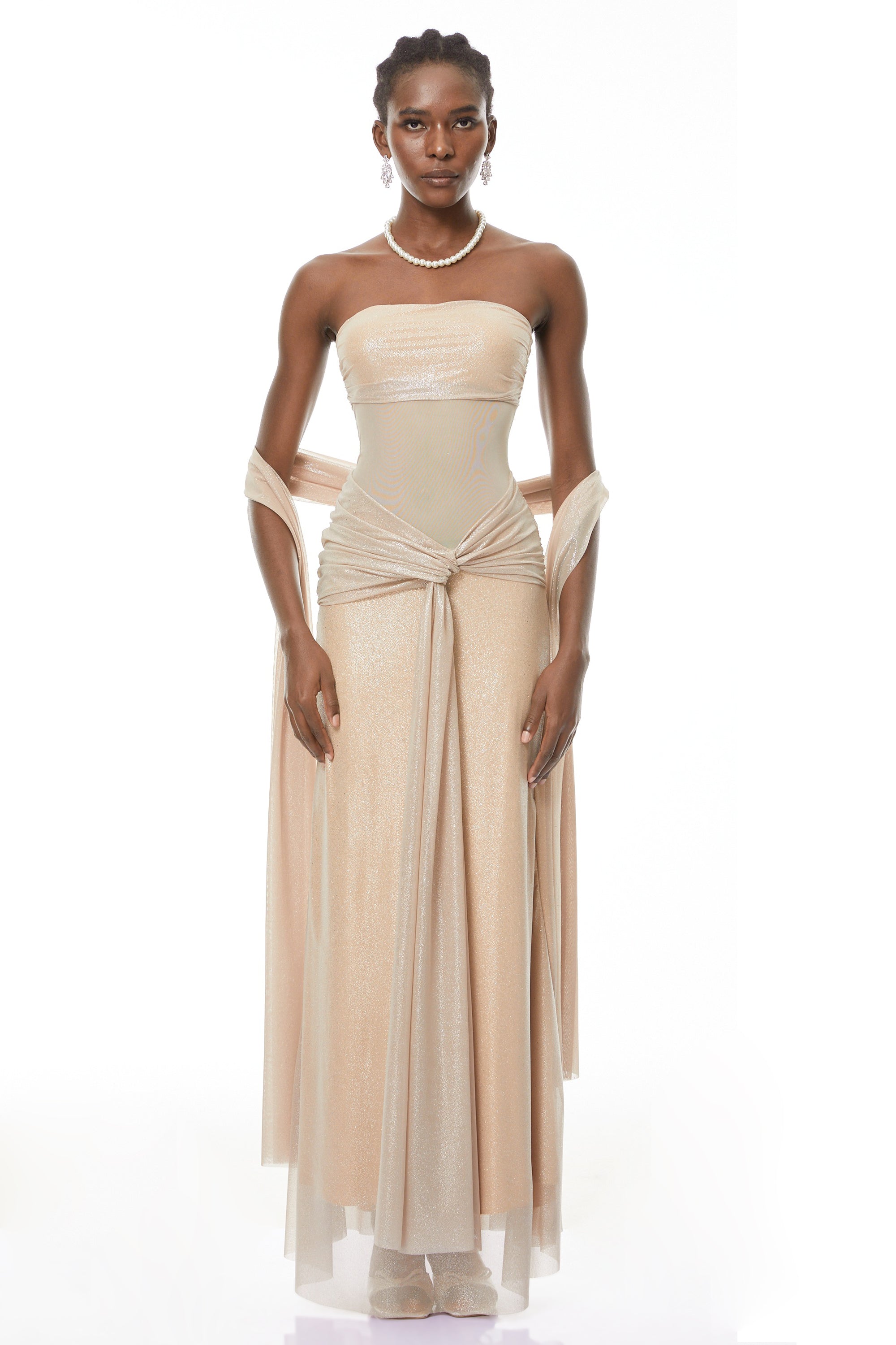 Emilia Khaki Glitter Maxi Gown with Twist Front