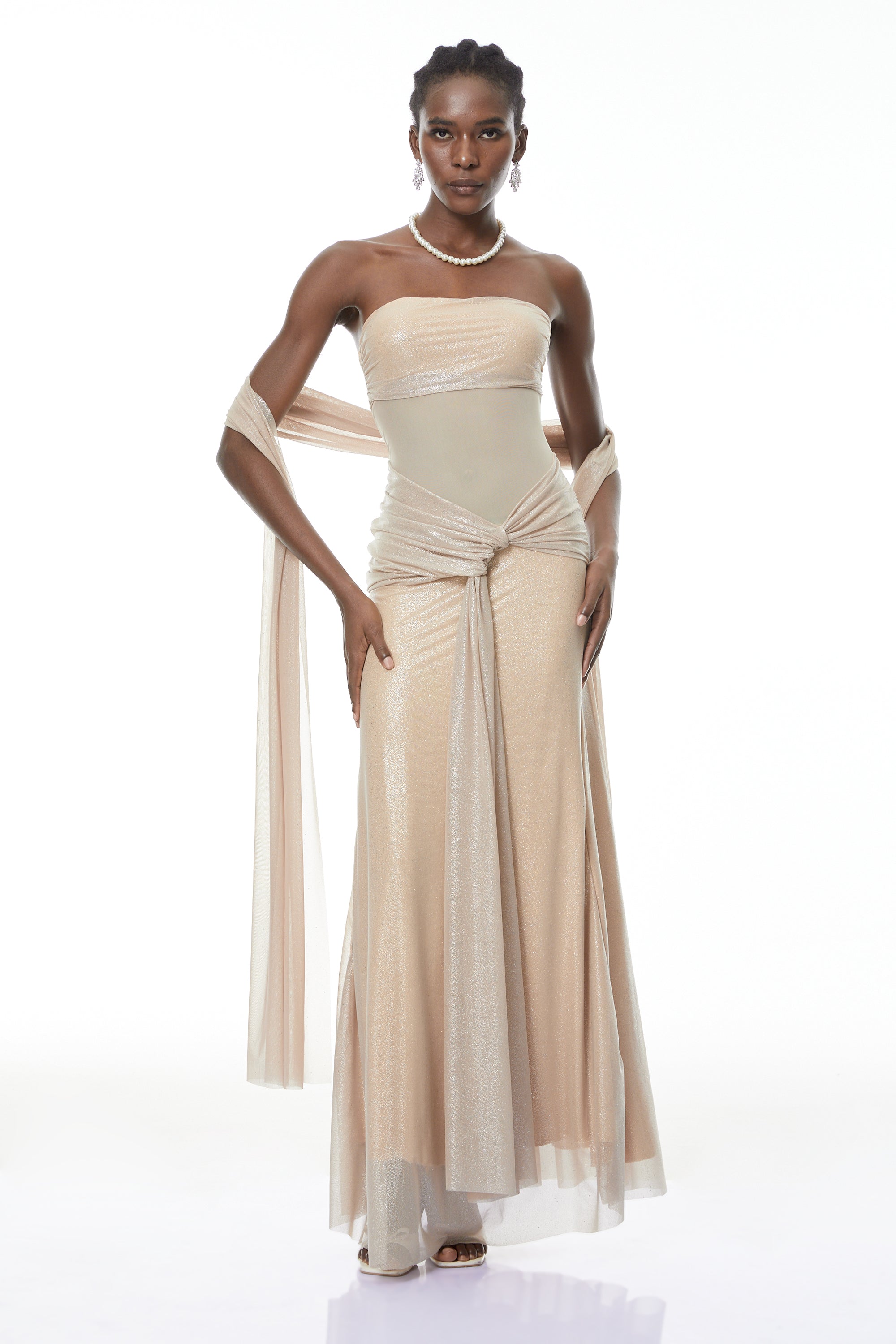 Emilia Khaki Glitter Maxi Gown with Twist Front