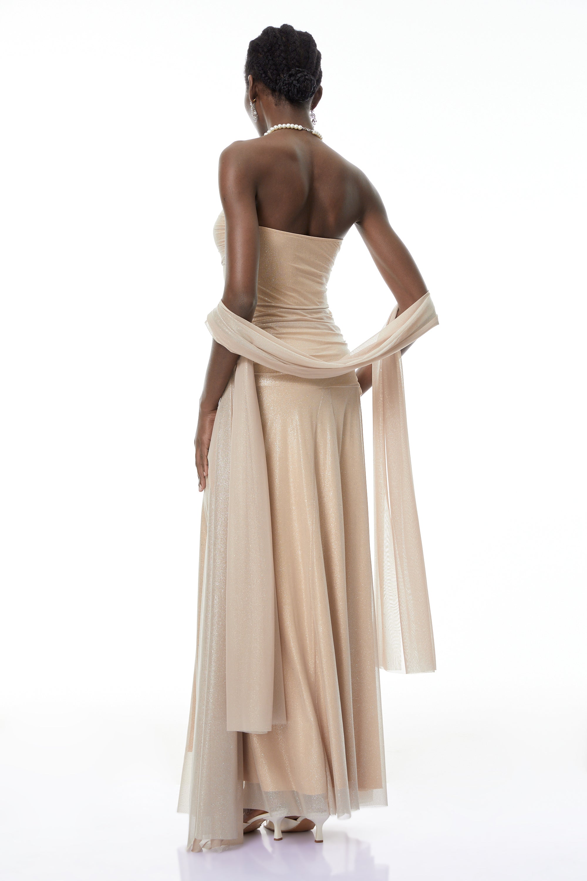 Emilia Khaki Glitter Maxi Gown with Twist Front