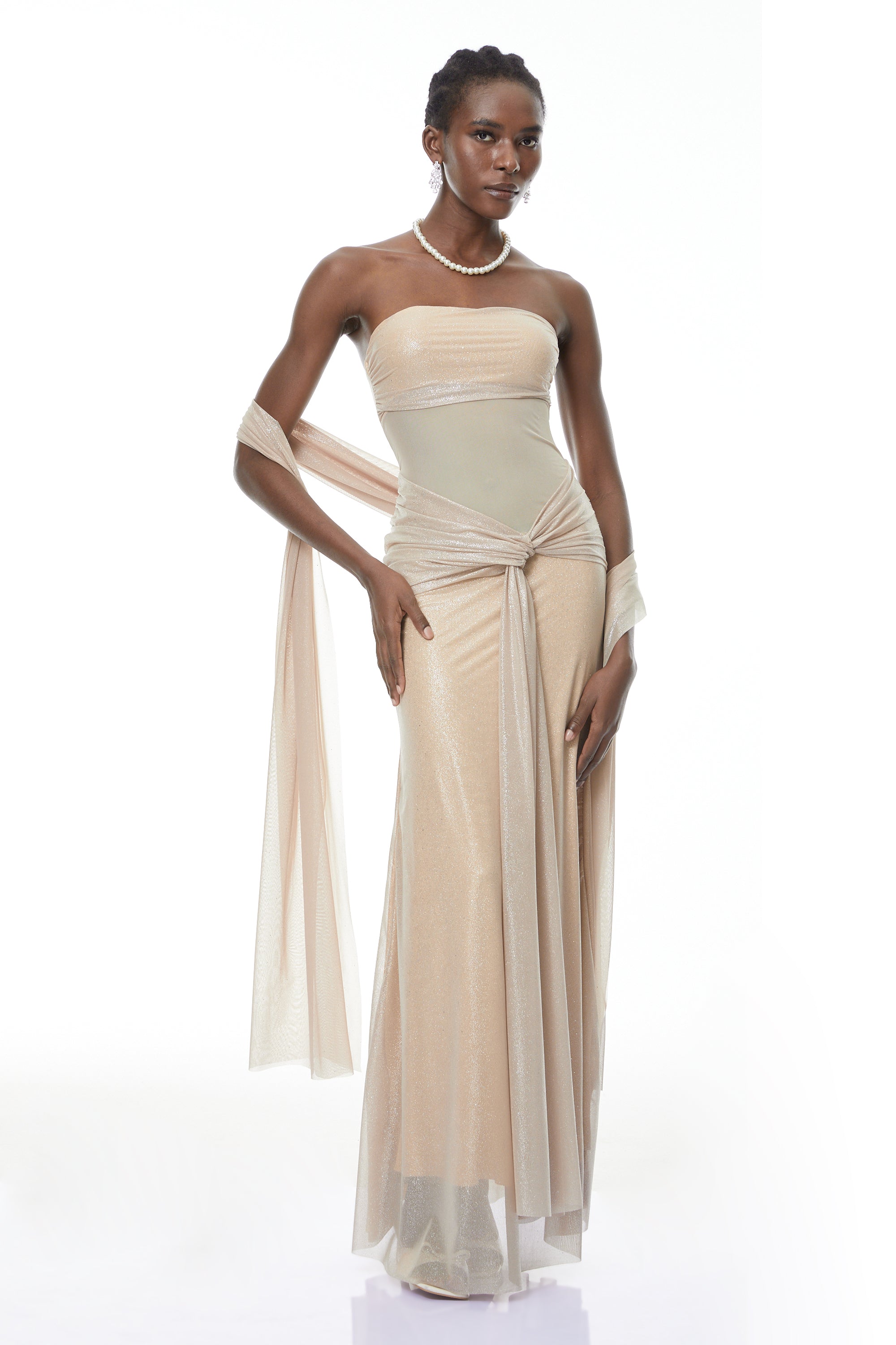 Emilia Khaki Glitter Maxi Gown with Twist Front