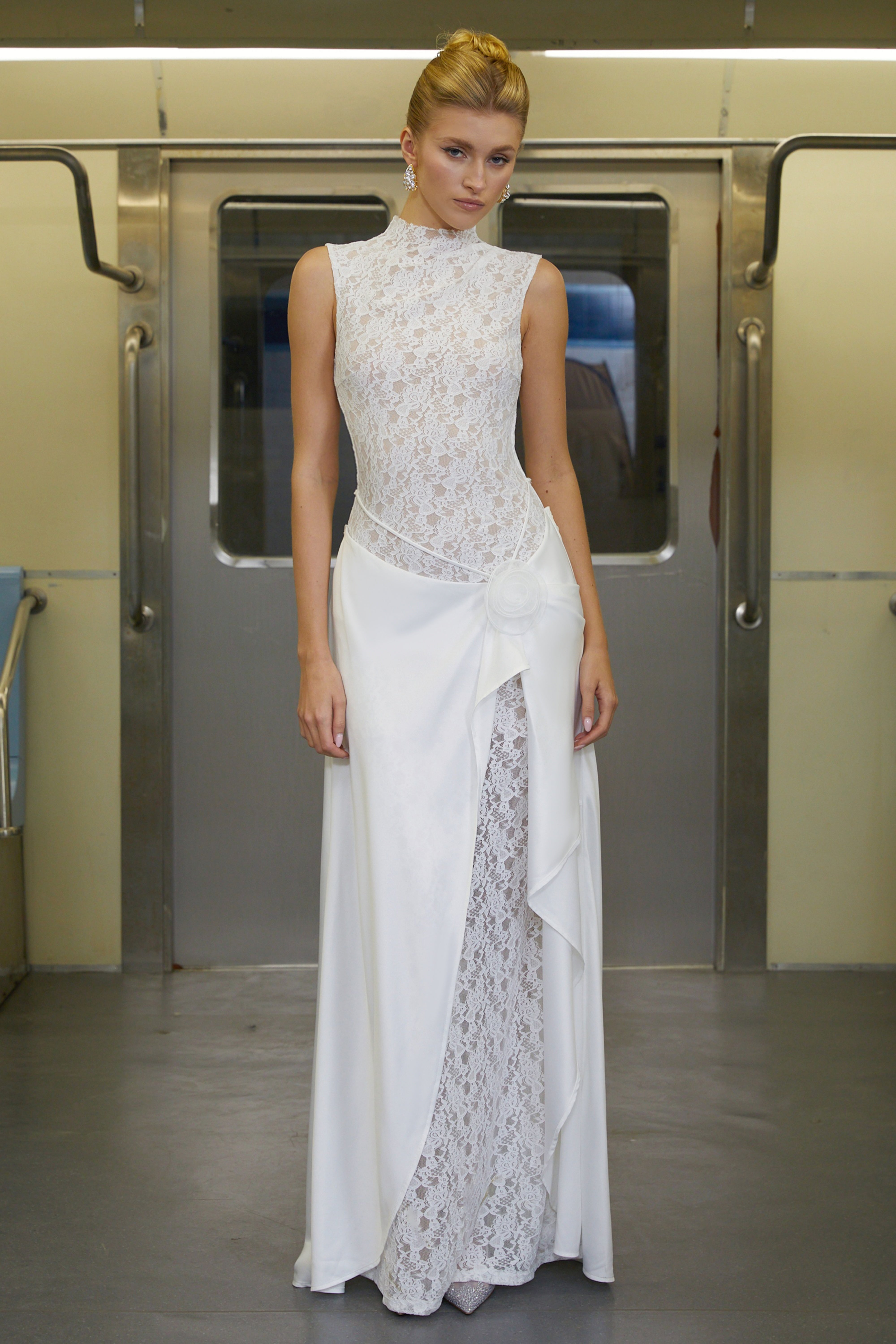 Emilia White Asymmetrical Floral Lace Maxi Dress (Final Sale-US Only)