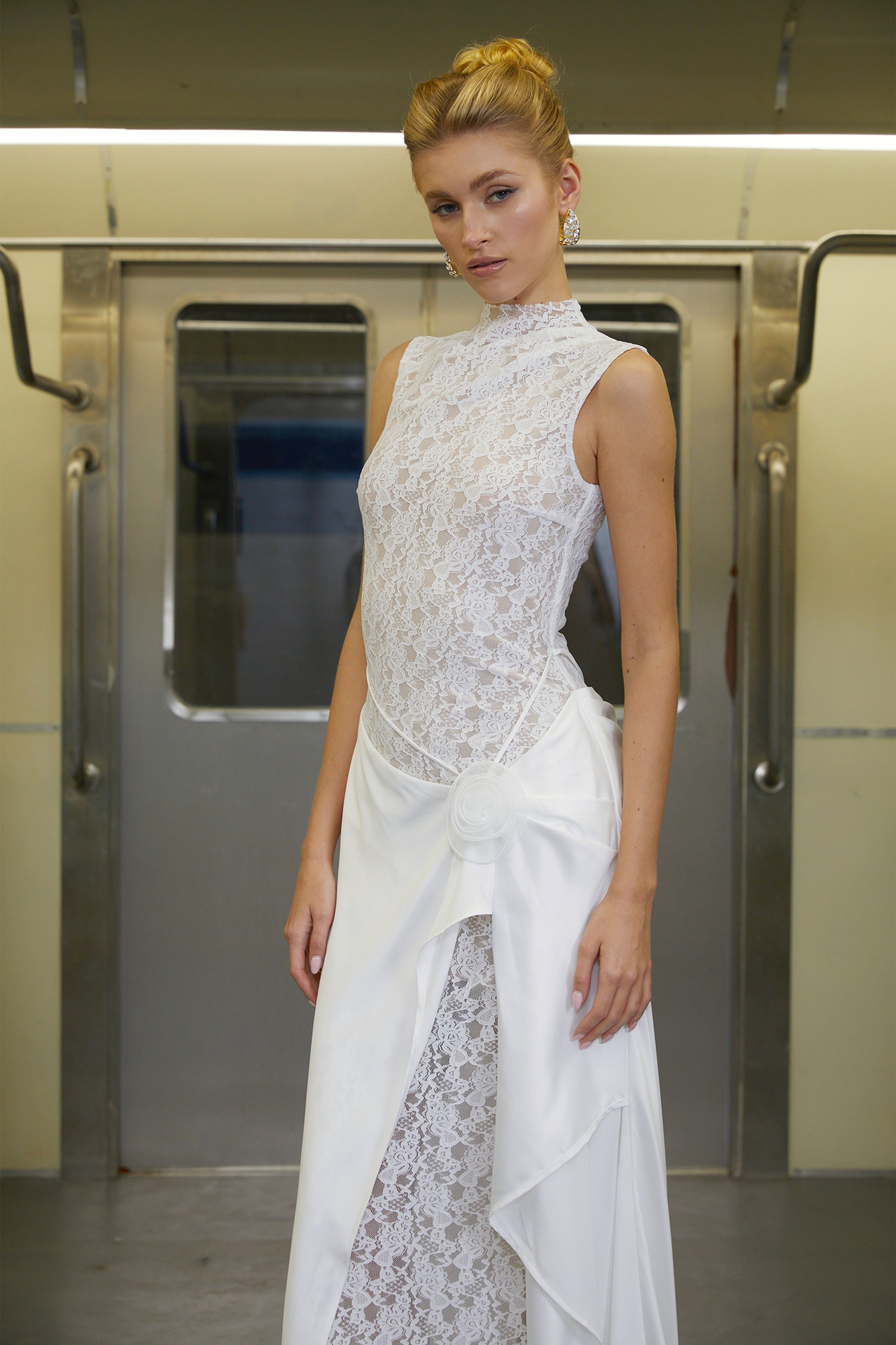Emilia White Asymmetrical Floral Lace Maxi Dress (Final Sale-US Only)