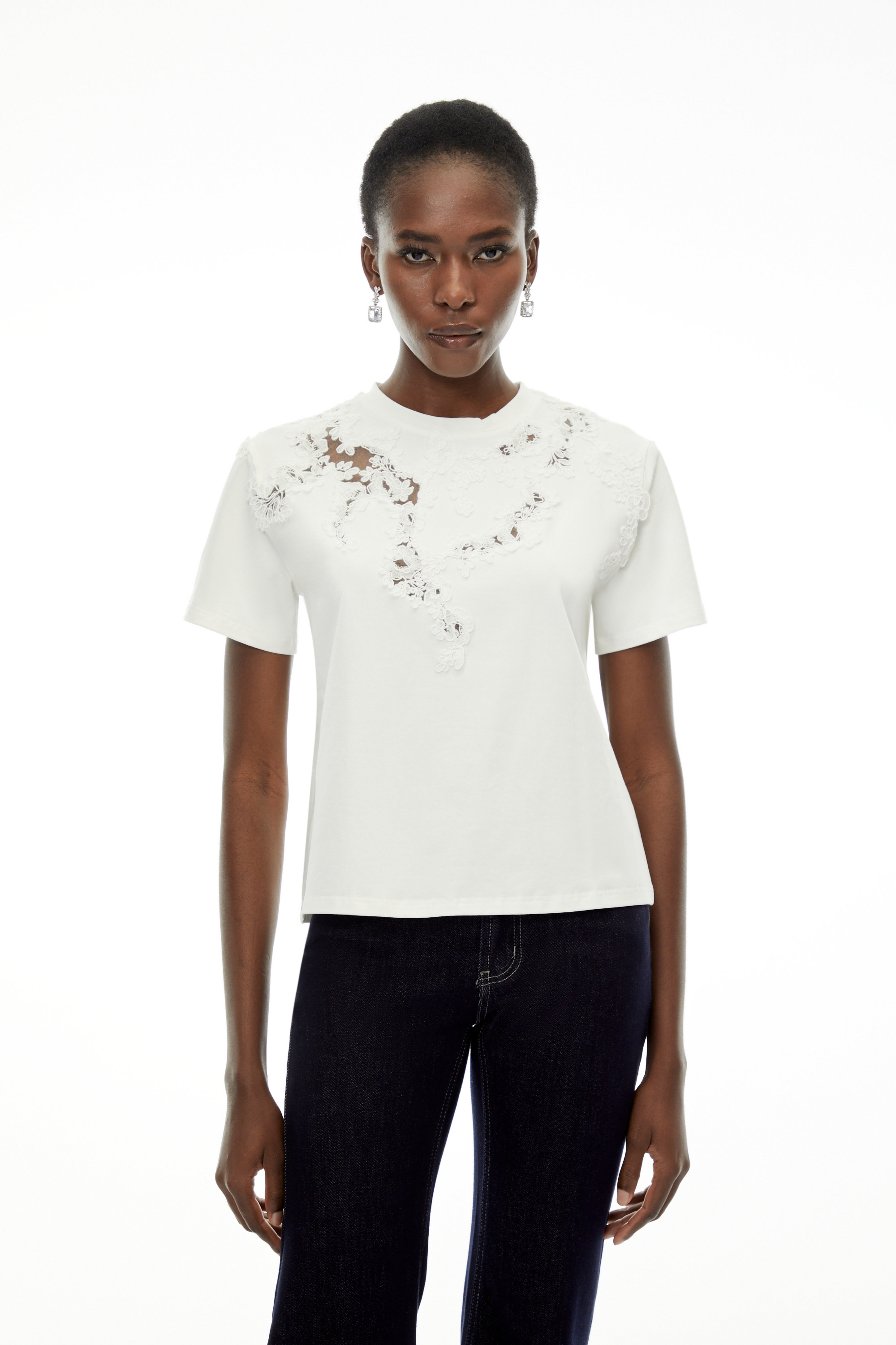 Emma White Floral Embroidered T-Shirt