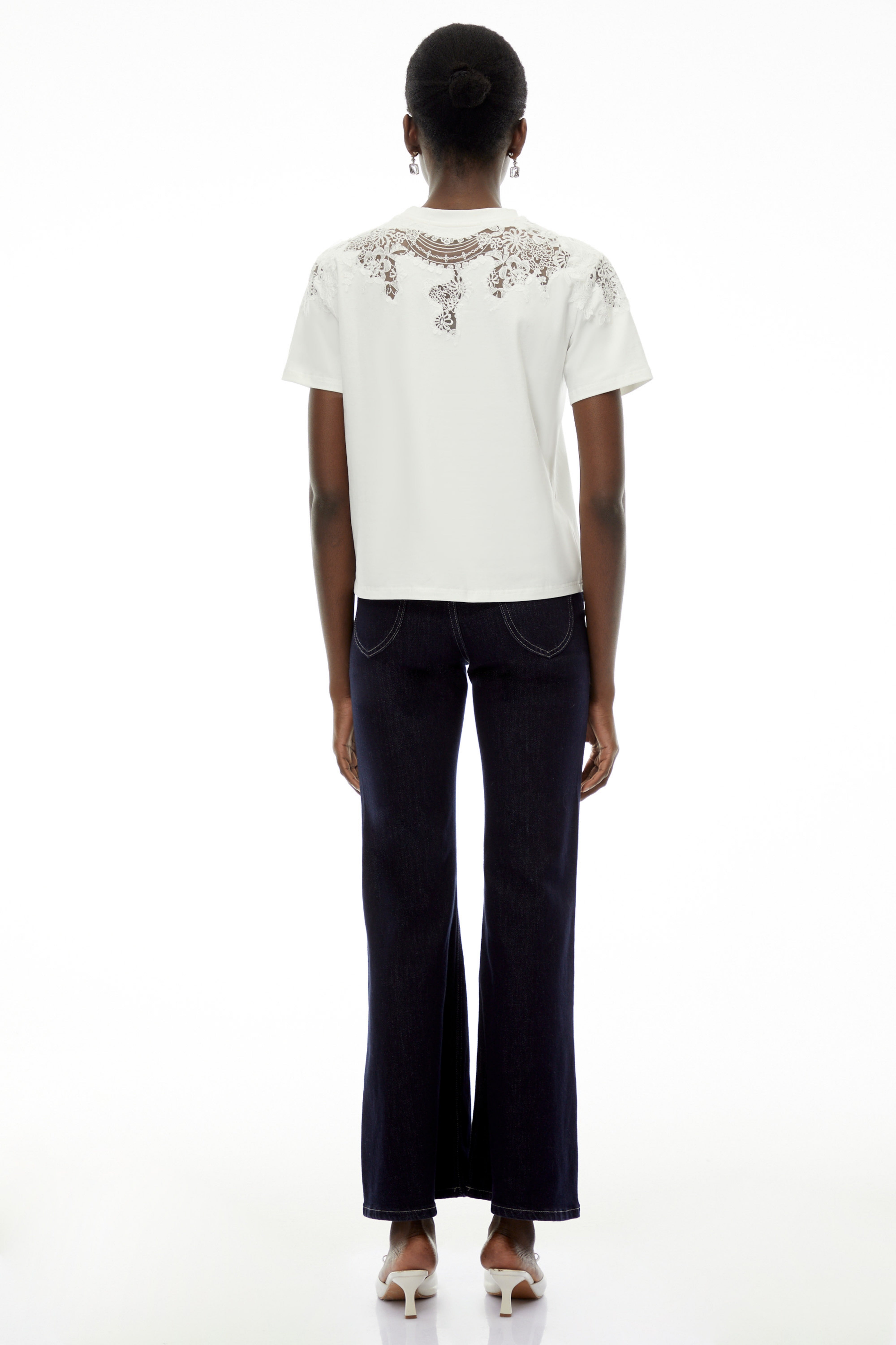 Emma White Floral Lace T-Shirt with Mesh Panels