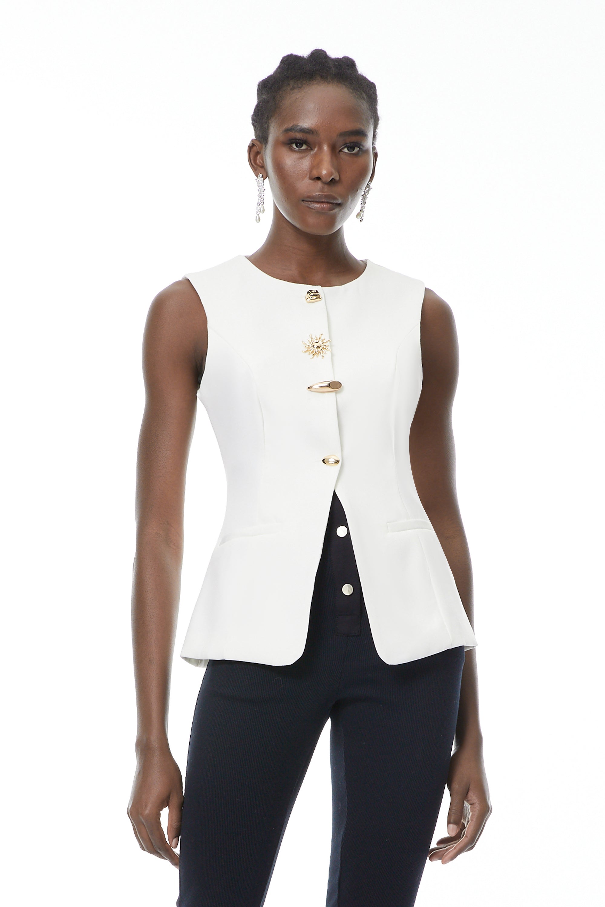 Emma White Waistcoat with Gold Buttons (Final Sale-US Only)