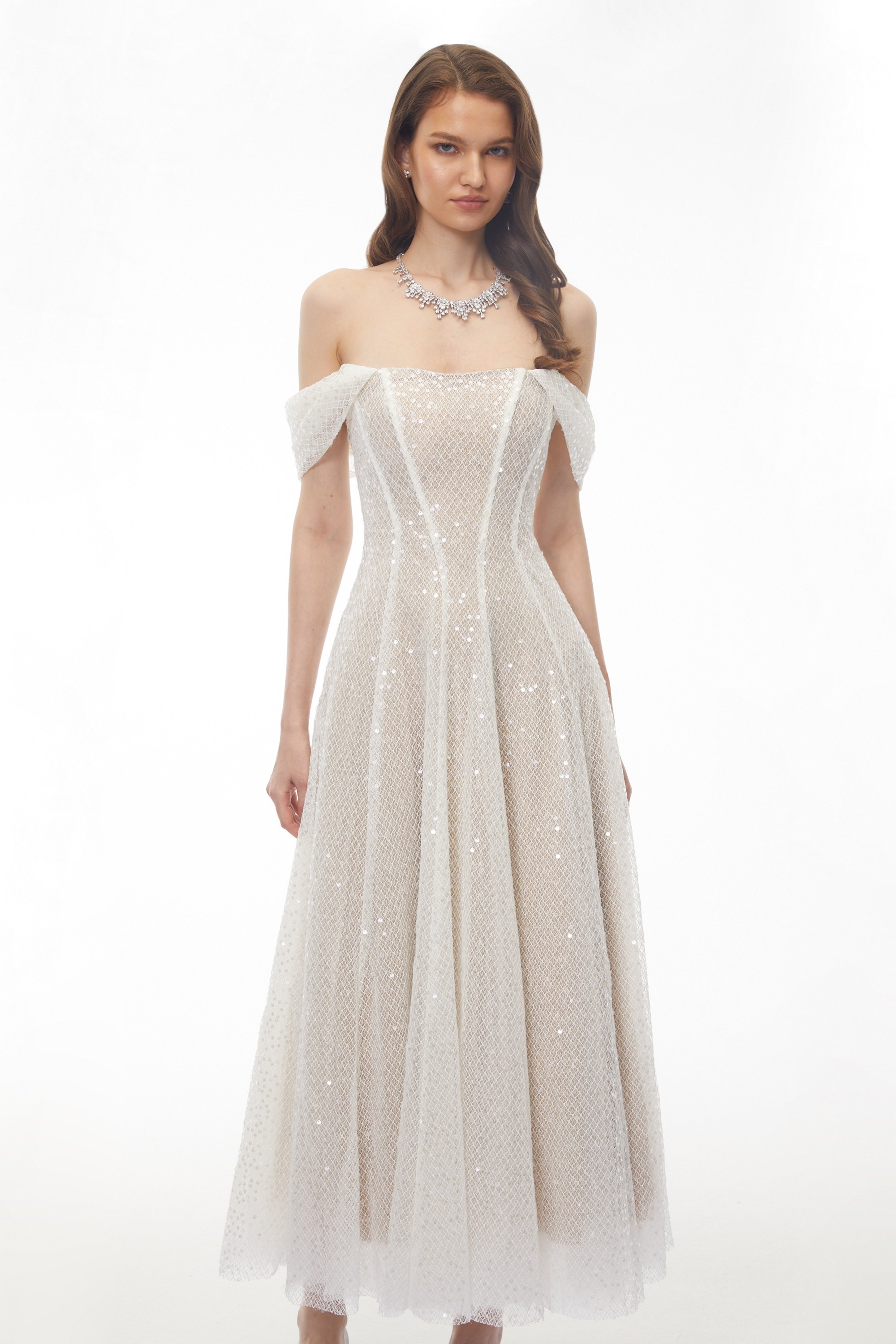 Esme White Off Shoulder Embellished Maxi Dress