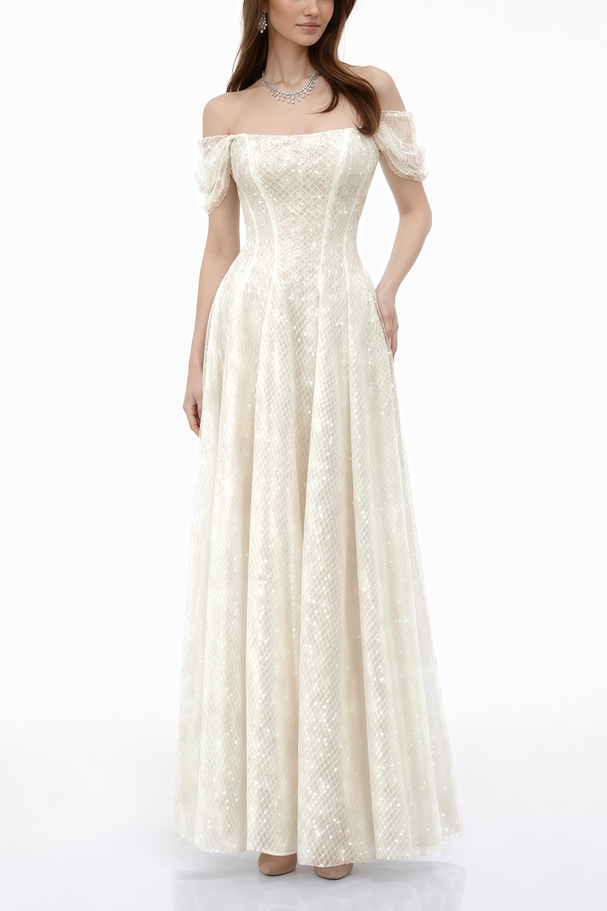 Esme White Off Shoulder Embellished Maxi Dress