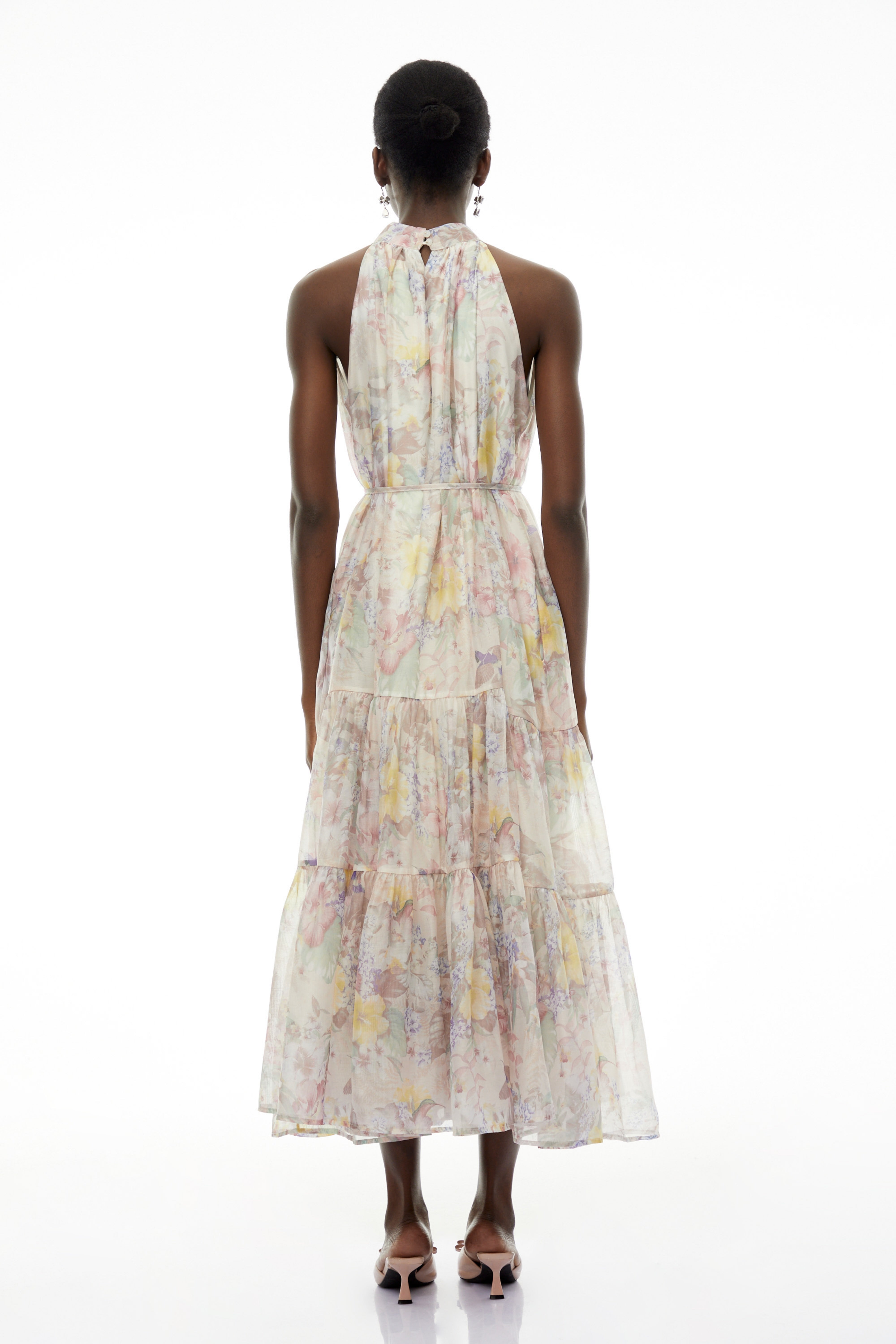 Esmeralda Pink Floral Print Tiered Maxi Dress