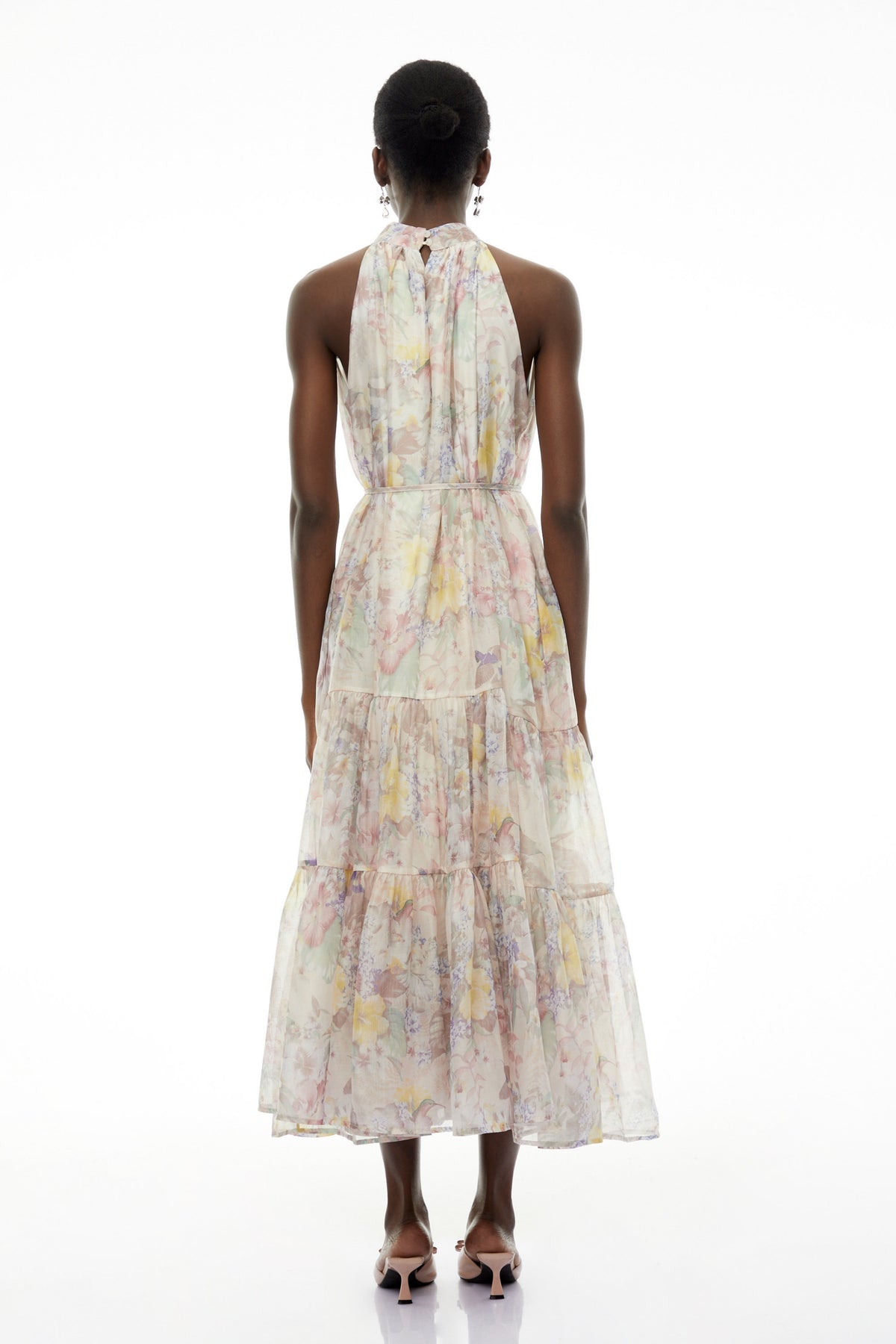 Esmeralda Pink Floral Print Tiered Maxi Dress