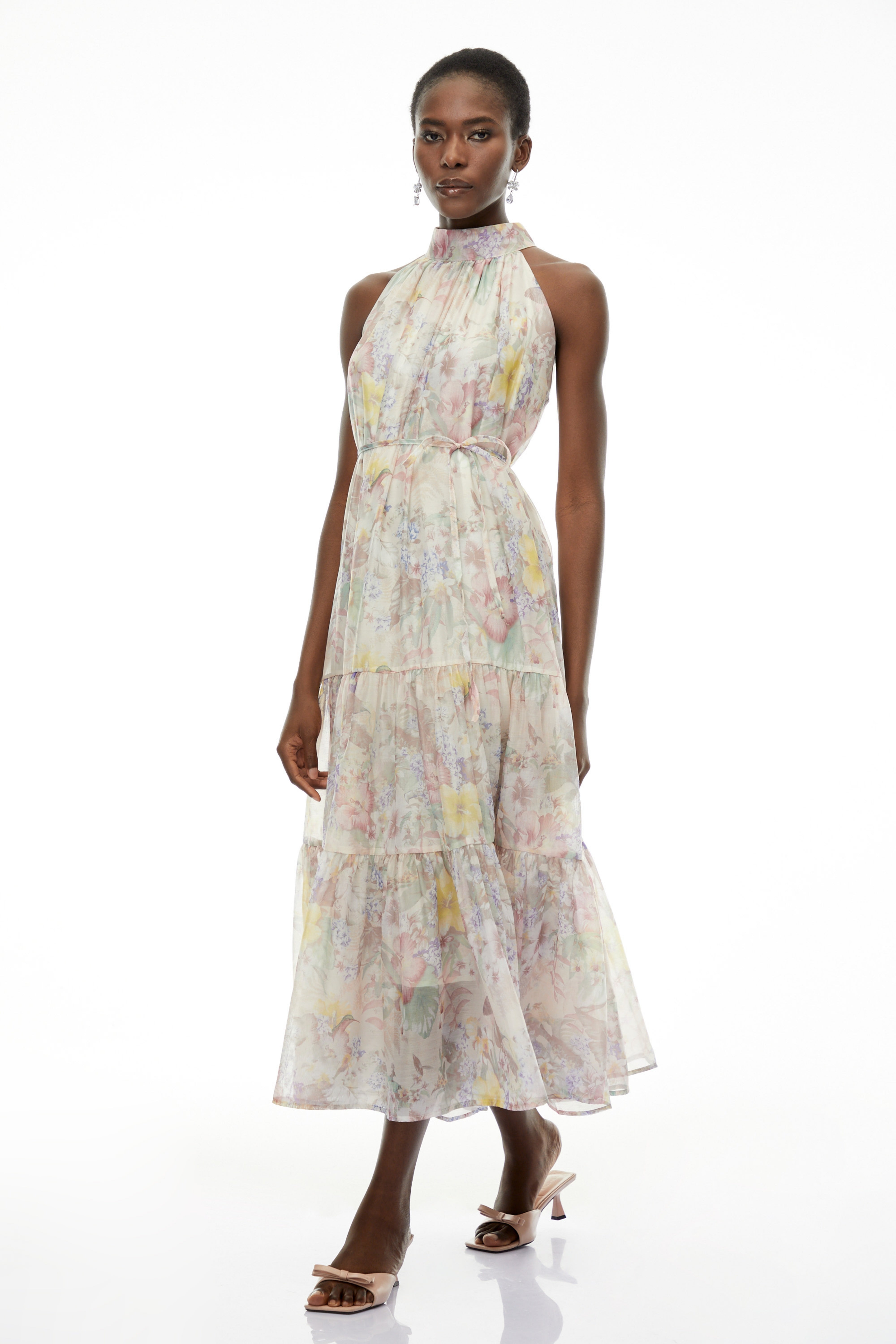 Esmeralda Pink Floral Print Tiered Maxi Dress