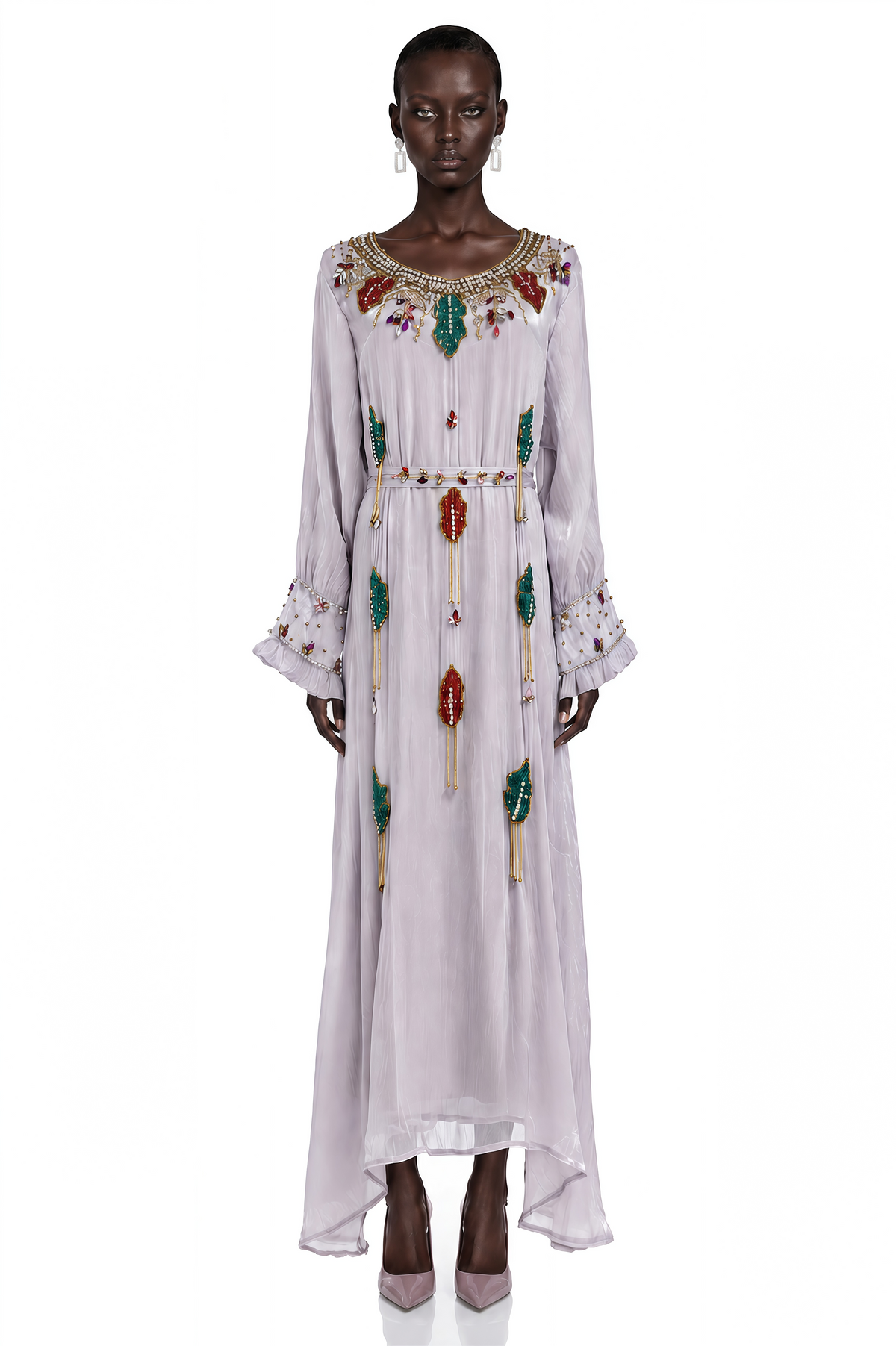 Esther Lavender Embroidered Long Sleeve Maxi Dress