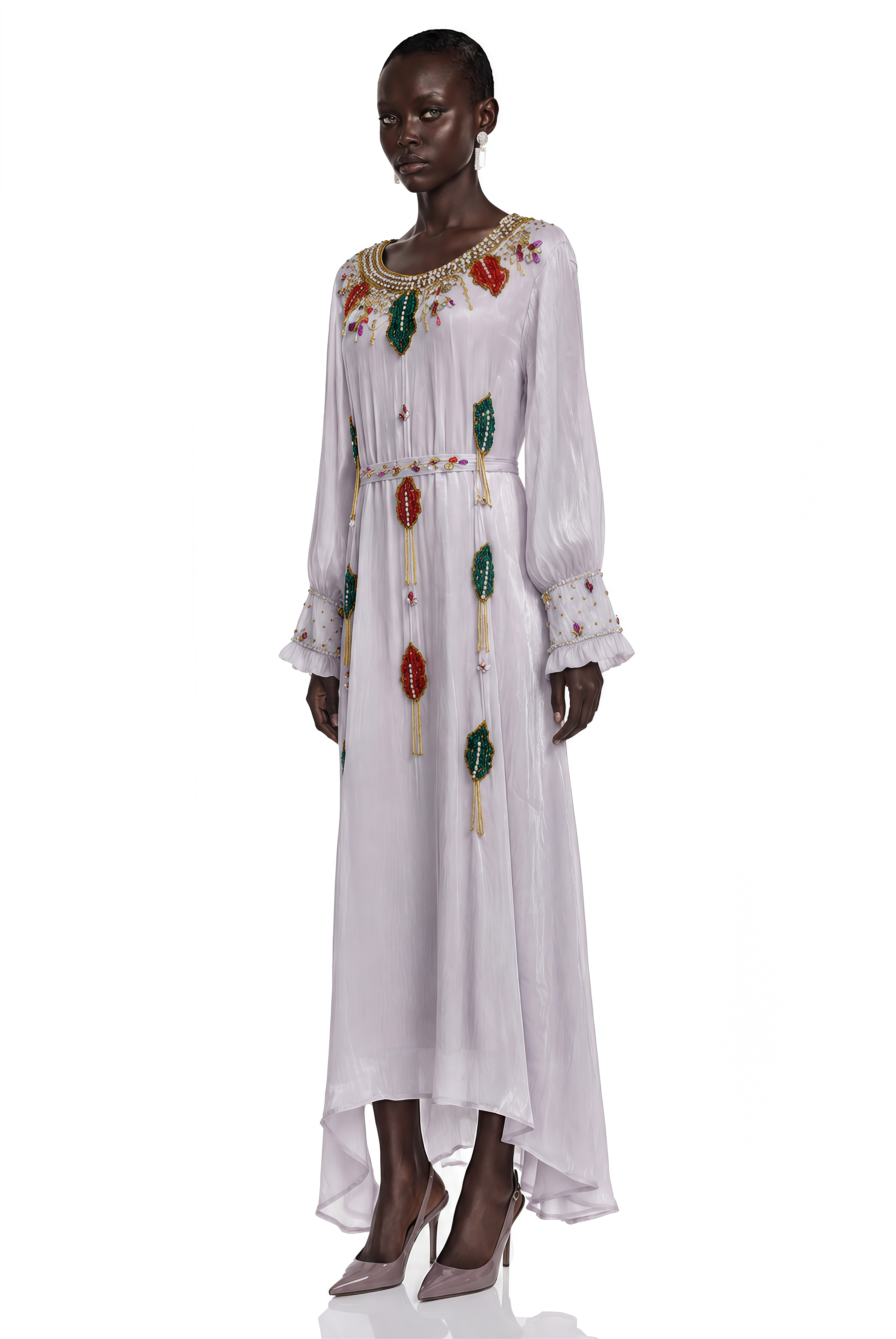 Esther Lavender Embroidered Long Sleeve Maxi Dress