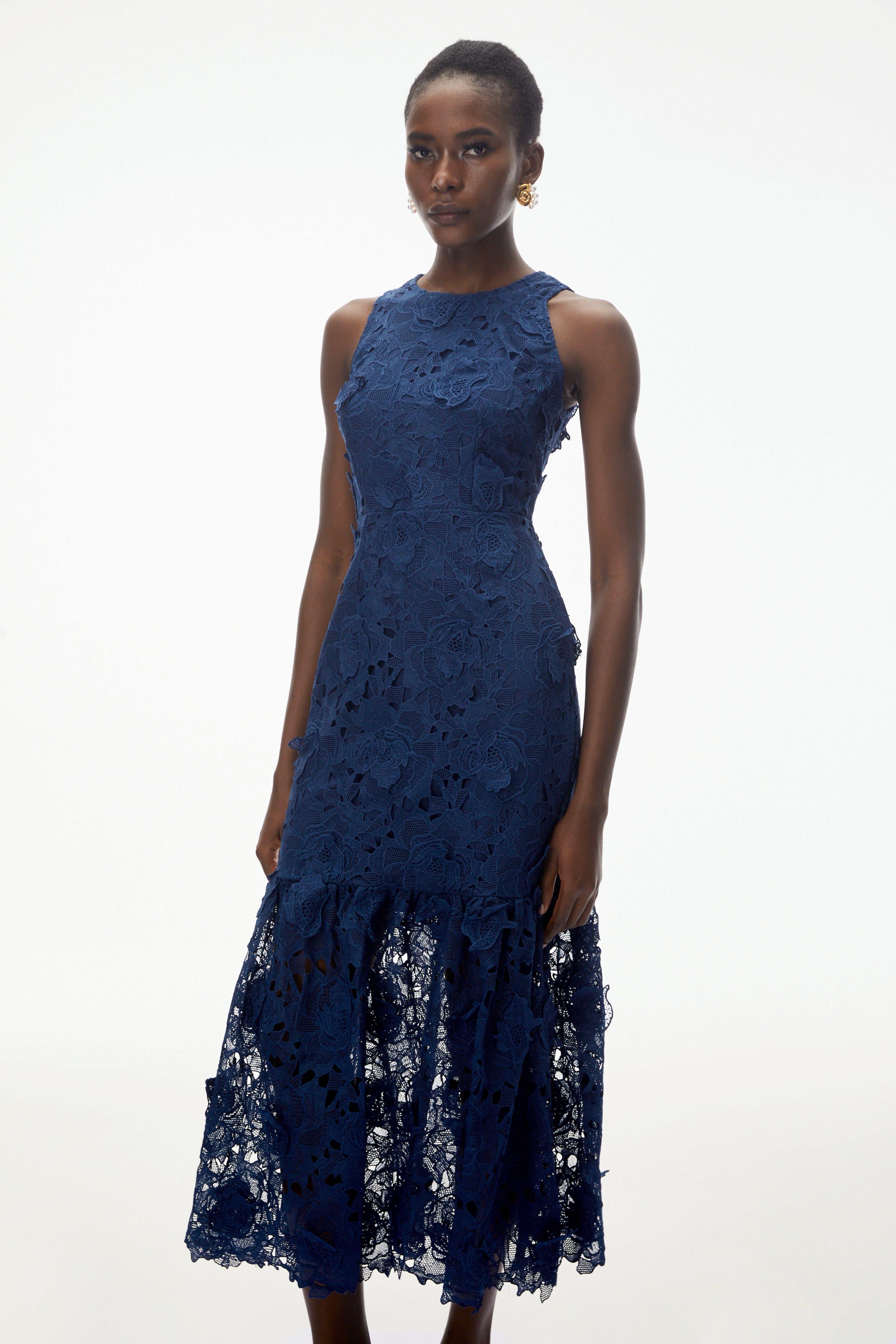 Briseis Blue Midi Dress with 3D Florals