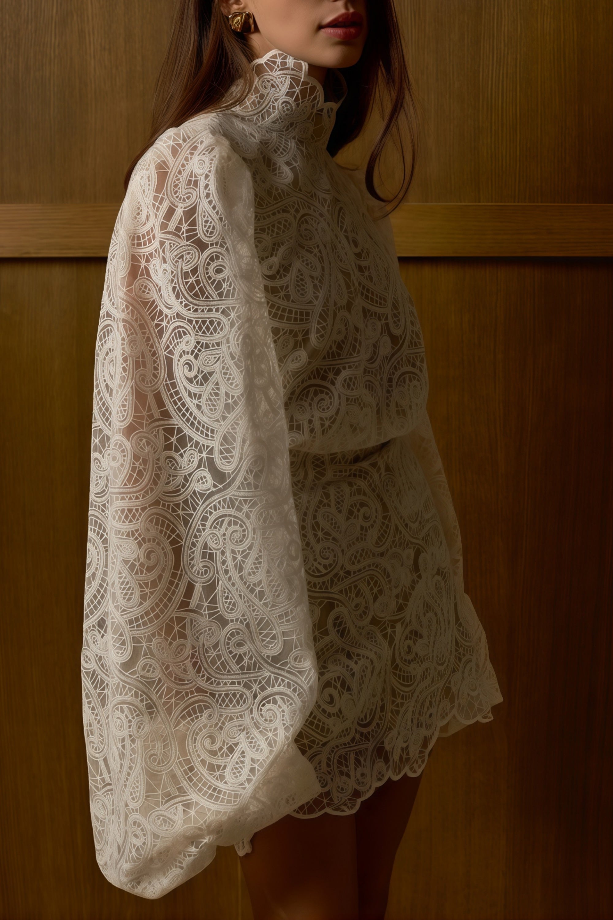 Eulalie Cream White Lace Blouse & Skirt Set