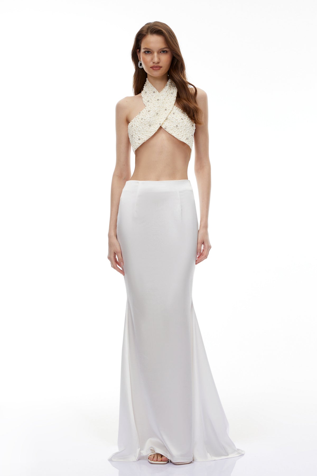Eupraxia White Crystal Embellished Top & Skirt Set