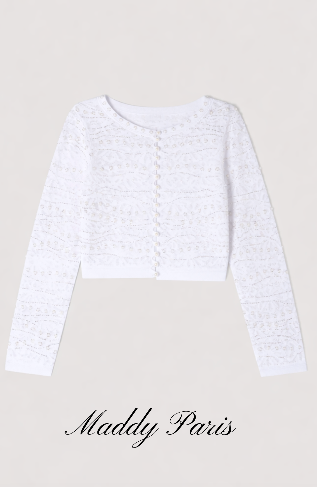 Sandro Celeste Embellished Knit Maxi Cropped Pearled Cardigan - Pearl White