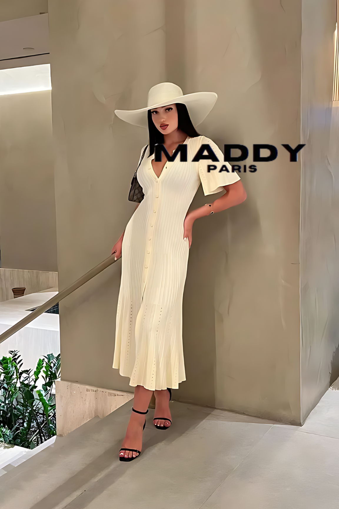 Sandro Fine-knit midi dress with openwork design yellow/beige