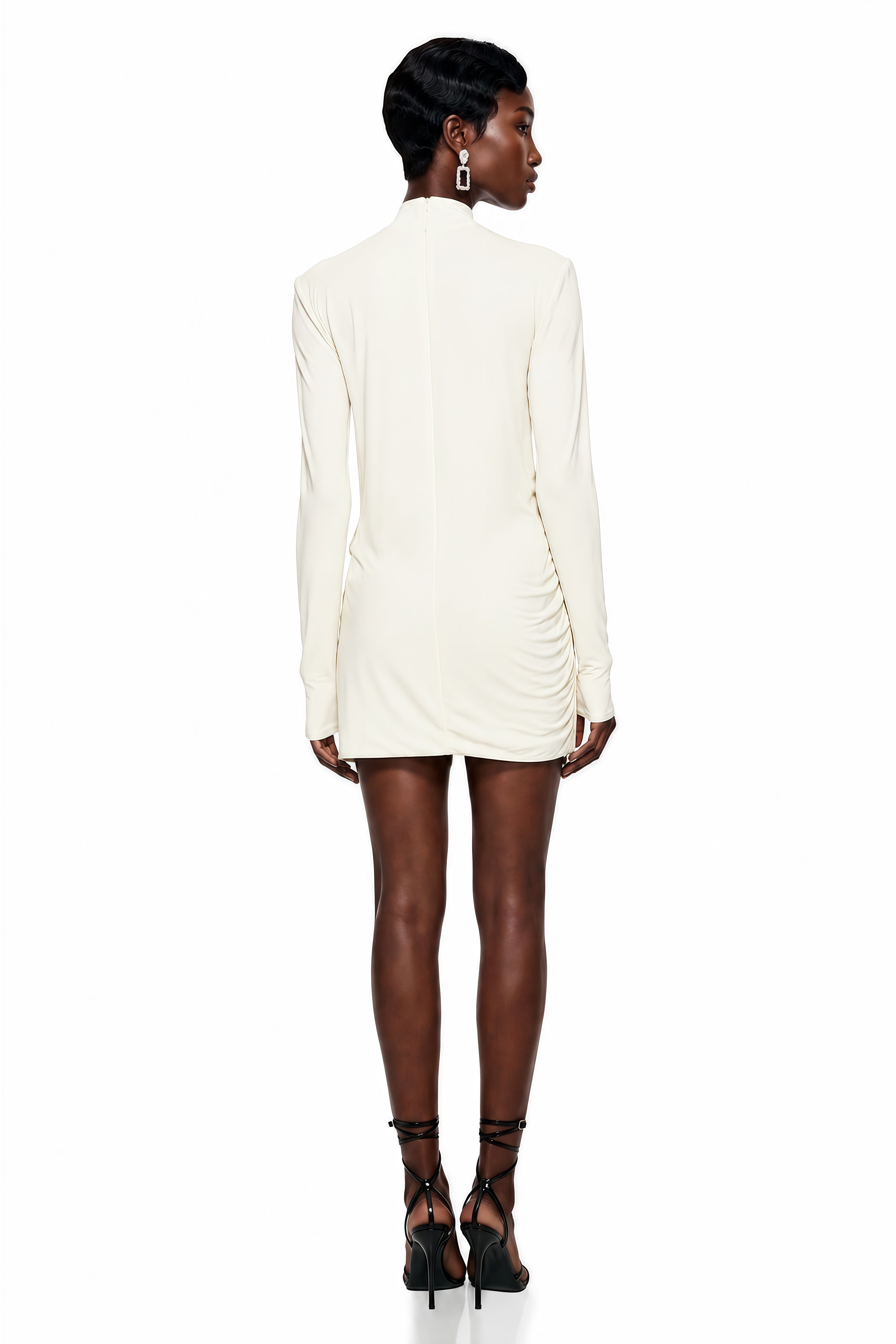 Fabiana White Mock Neck Ruched Mini Dress